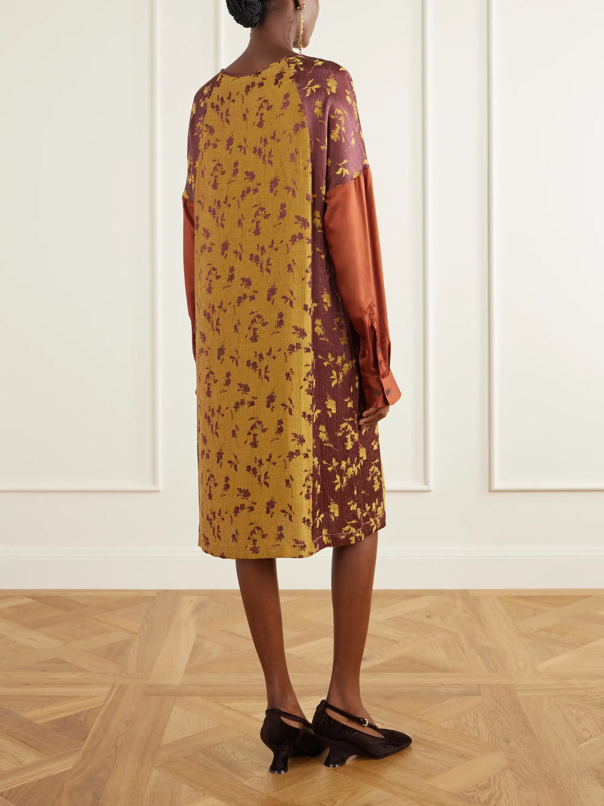Dries Van Noten Crinkled Satin-trimmed Floral-jacquard Crepe Midi Dress
