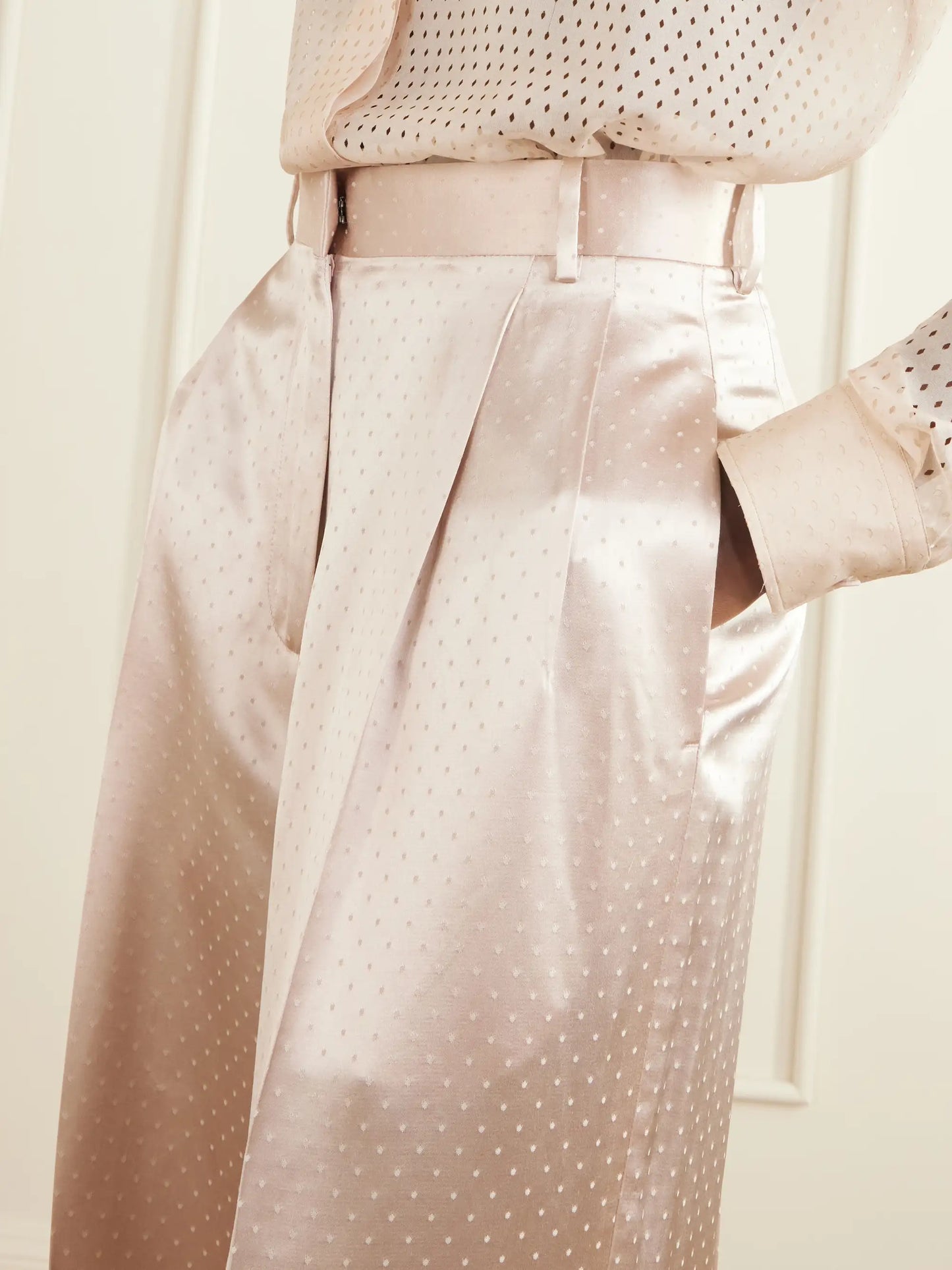 Polka- Dot Satin Straight-leg Pants