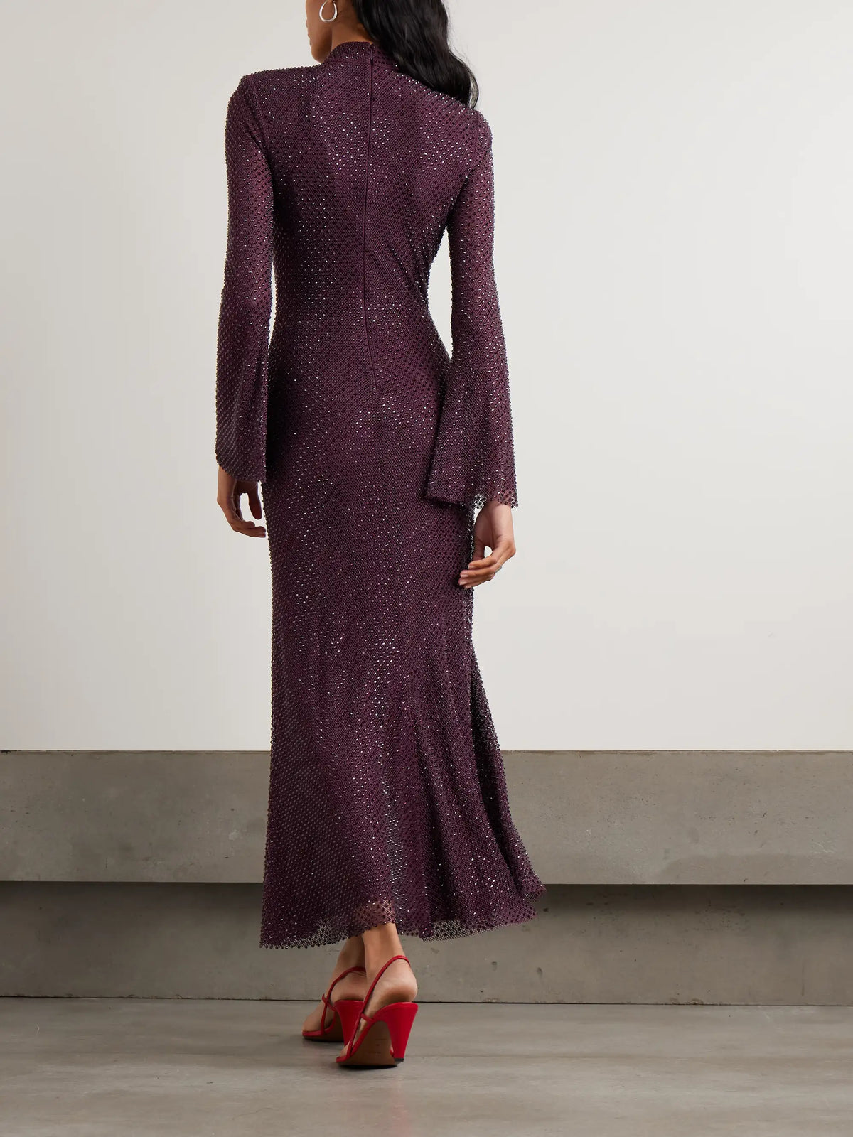 Self-Portrait Crystal-embellished Fishnet Turtleneck Midi Dress