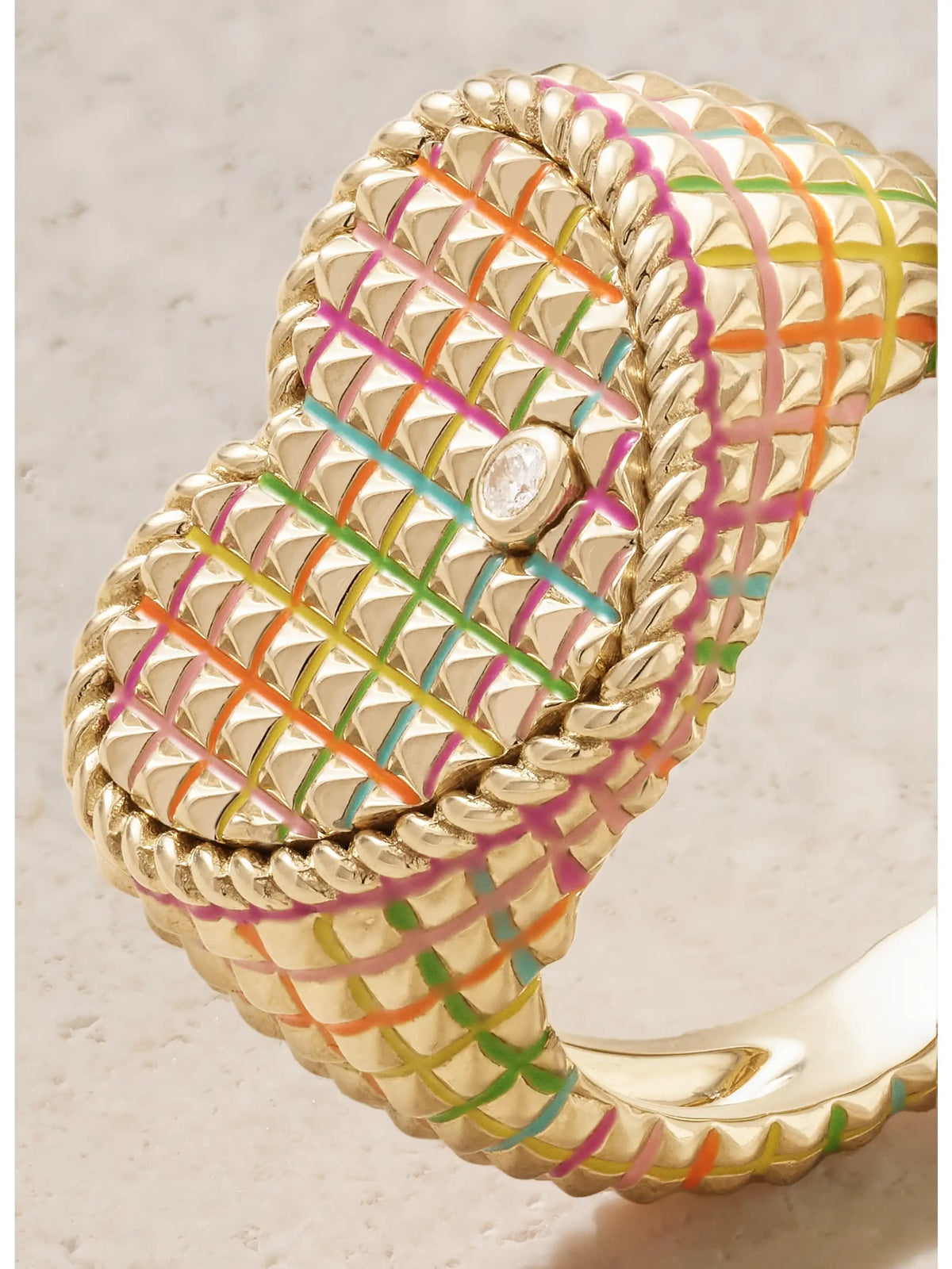 Chevaliere Coeur 9-karat Gold, Diamond And Enamel Ring