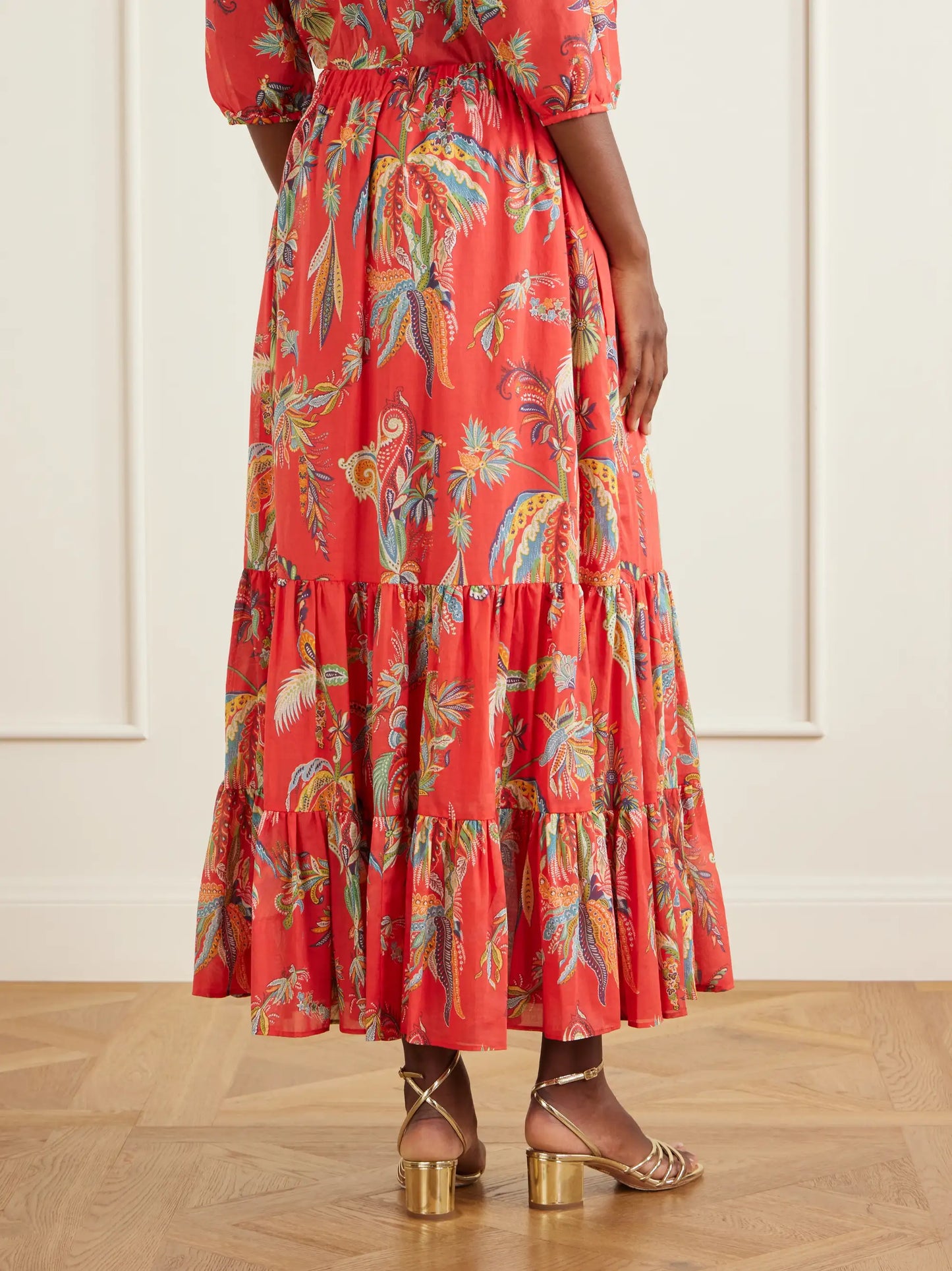 Tiered Printed Cotton Maxi Skirt