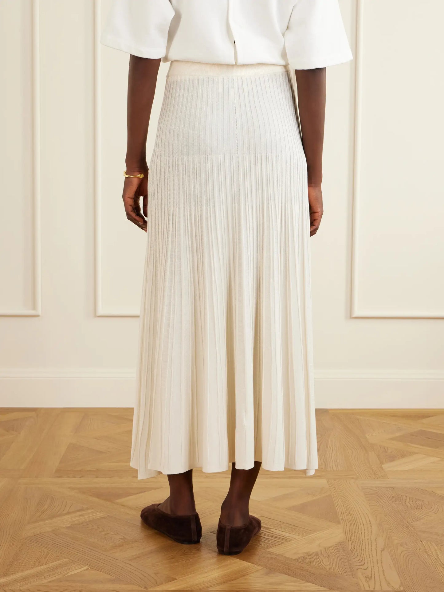 Pleated Jersey Midi Skirt