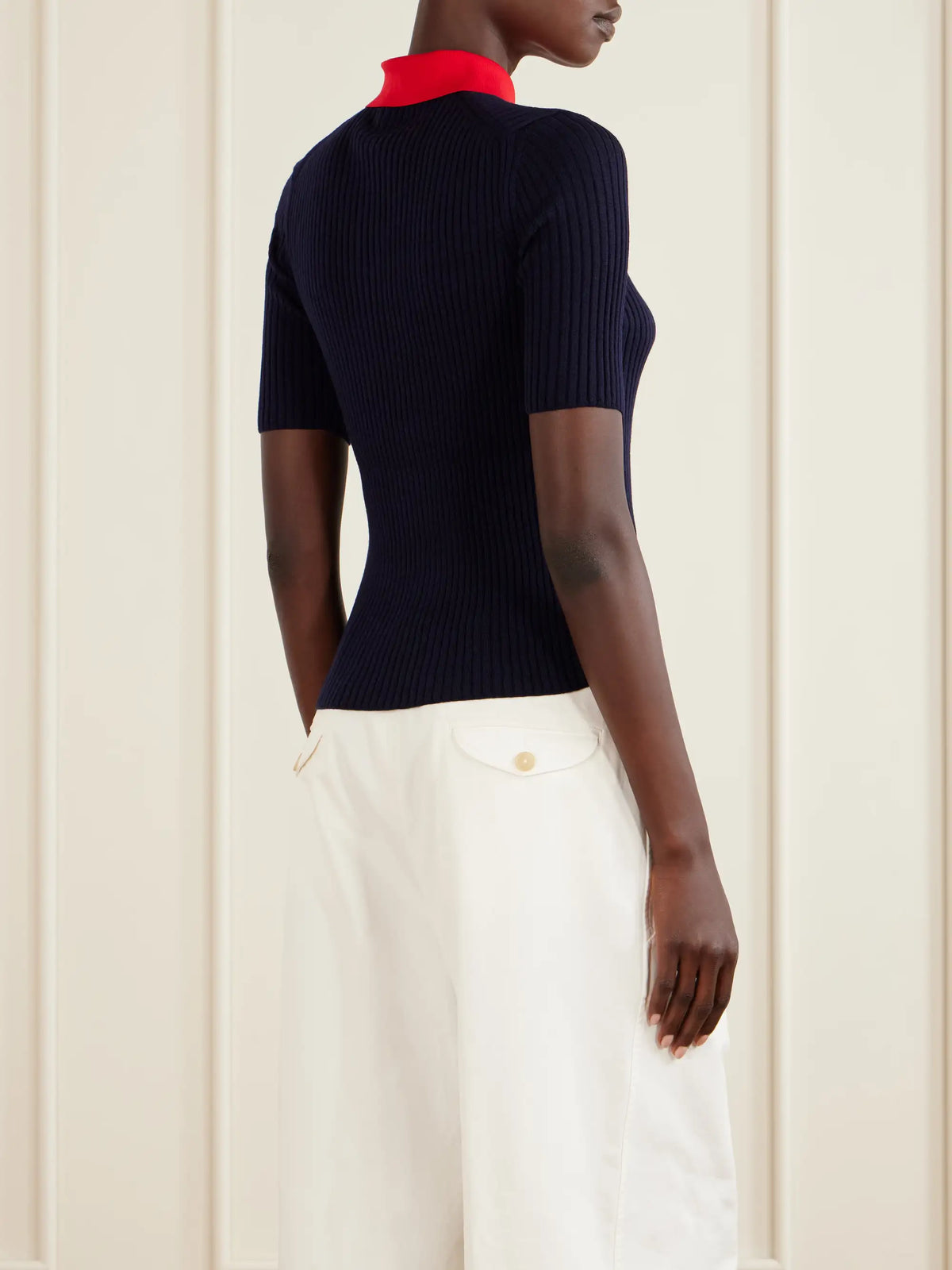 Jil Sander Two-tone Ribbed Wool Polo Shirt