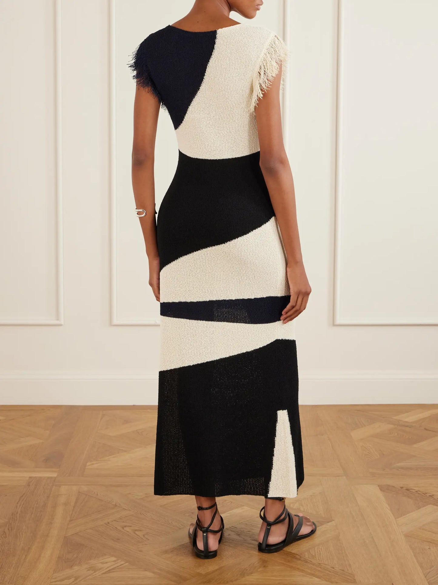 Saskia Intarsia-knit Woven Midi Dress