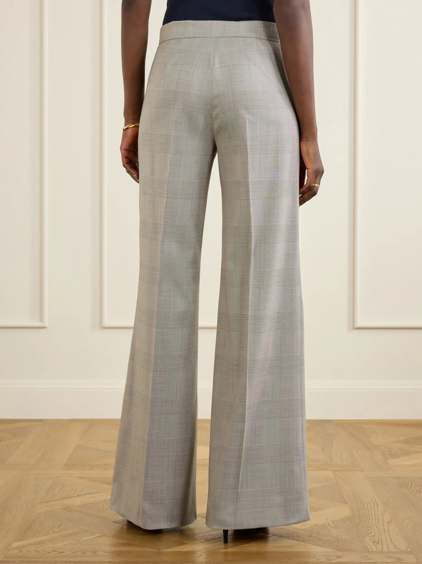Logo-print Checked Wool Wide-leg Pants