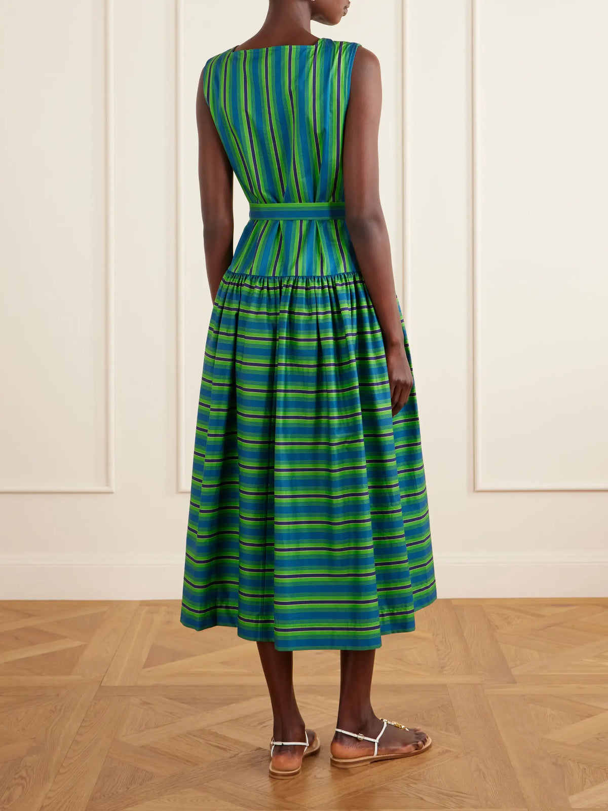 Margo Belted Striped Organic Cotton-poplin Midi Dress