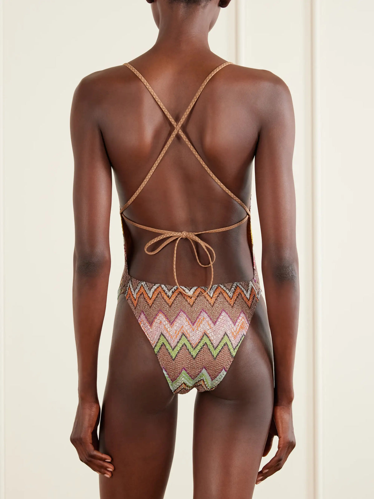 Mare Striped Metallic Crochet-knit Swimsuit