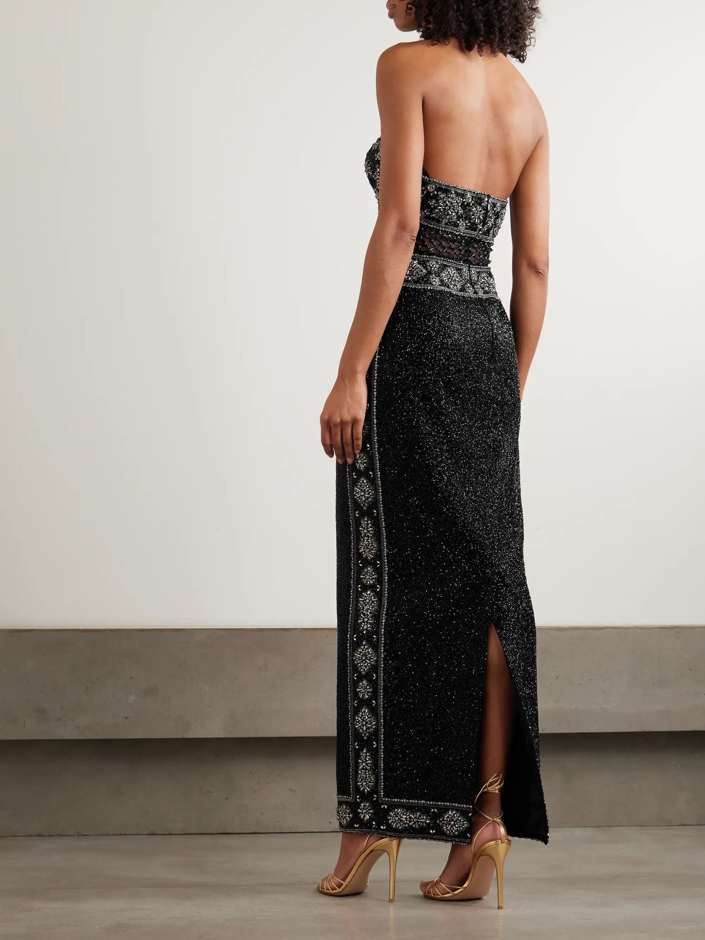 Cyndi Cutout Embellished Mesh Halterneck Gown