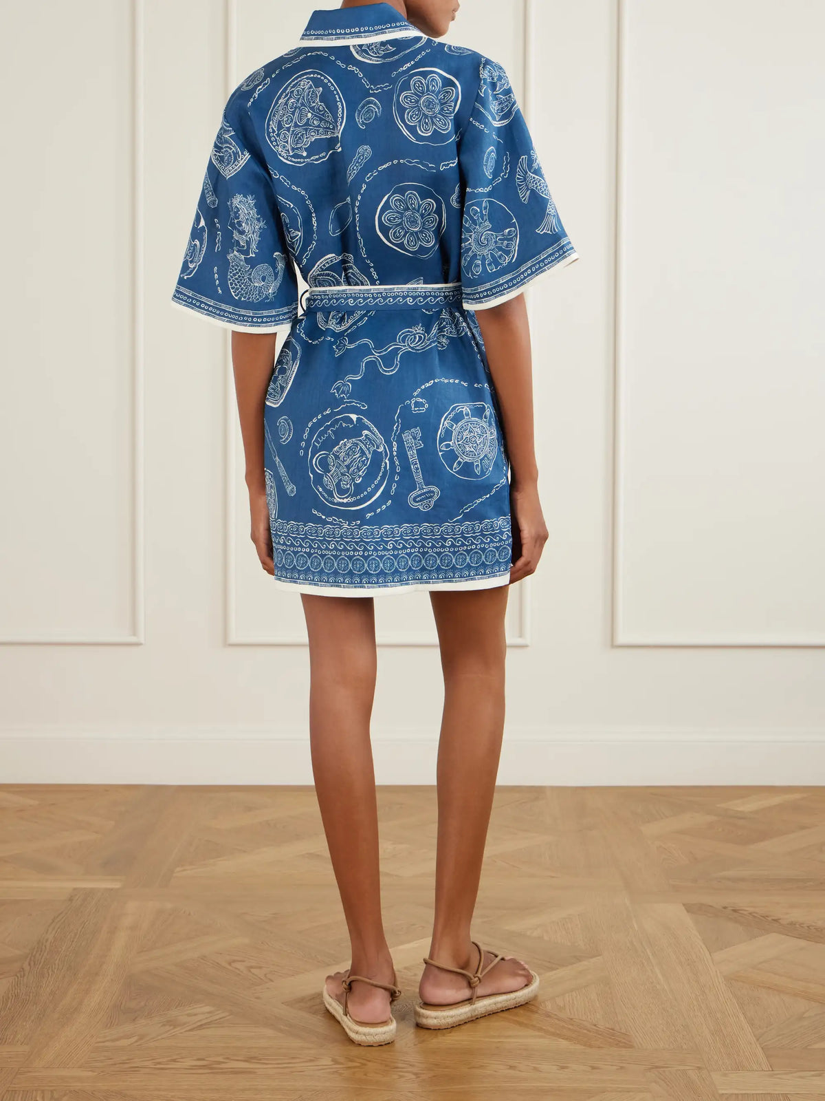 Lucky Belted Printed Linen Mini Dress