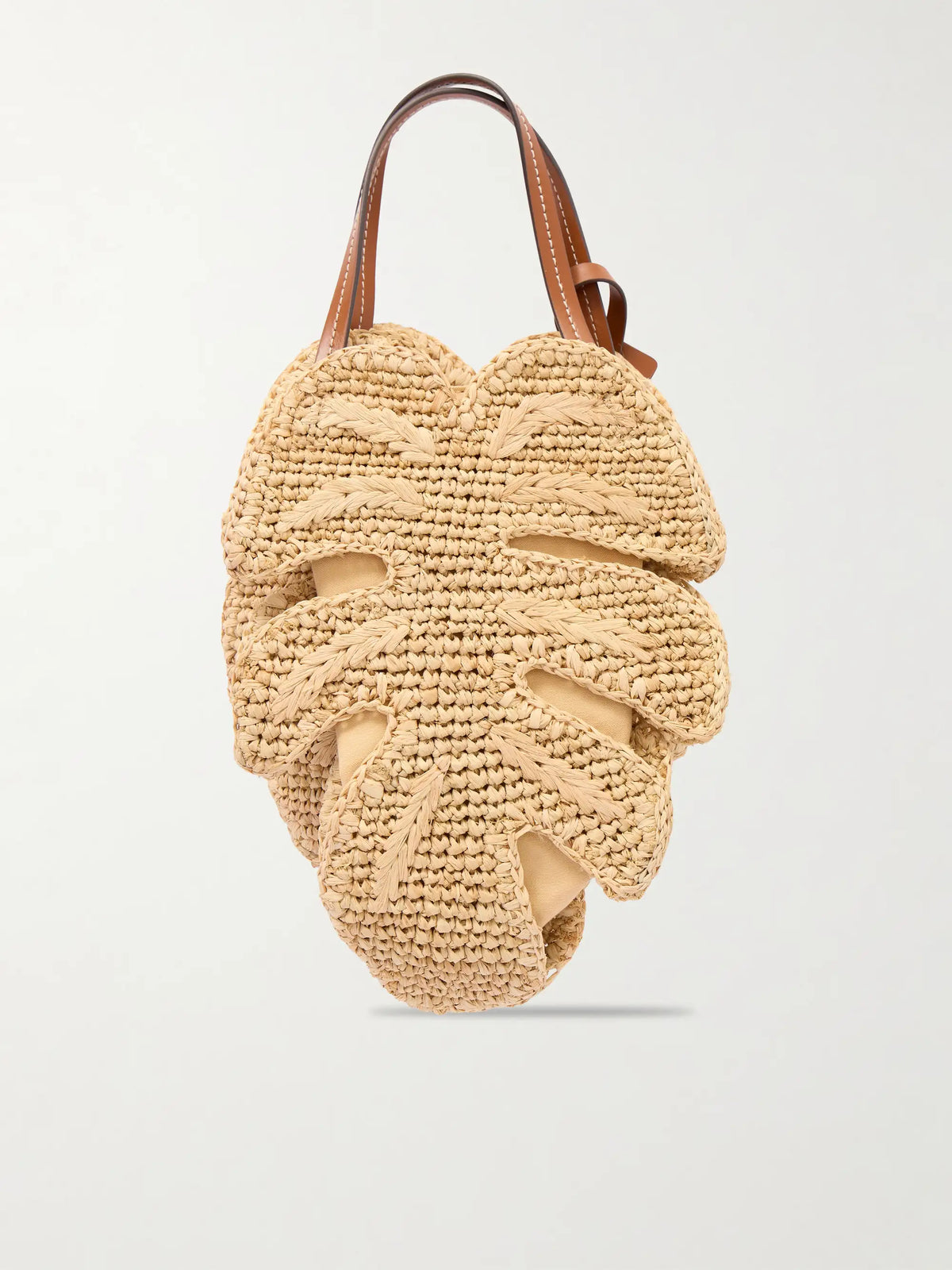 Palm Leather-trimmed Raffia Tote