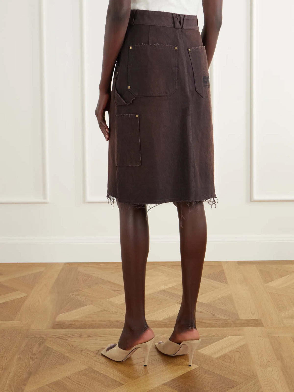 Willy Chavarria Workwear Faded Frayed Cotton Duck-canvas Knee-lenght Skirt