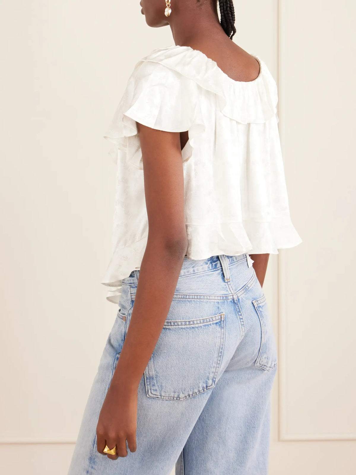 Floriette Ruffled Satin-jacquard Blouse