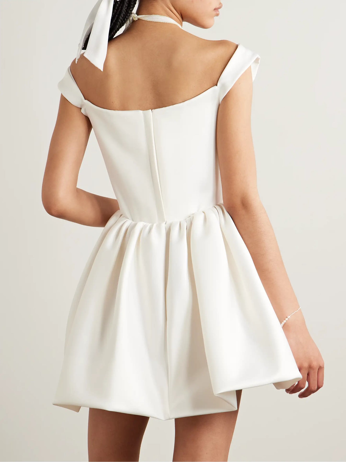 Bagatelle Off-the-shoulder Gathered Duchesse Silk-satin Mini Dress