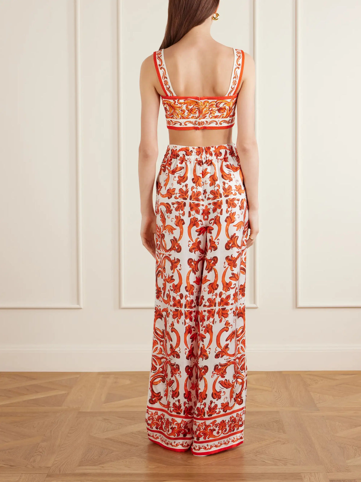 Dolce & Gabbana Printed Silk-twill Wide-leg Pants