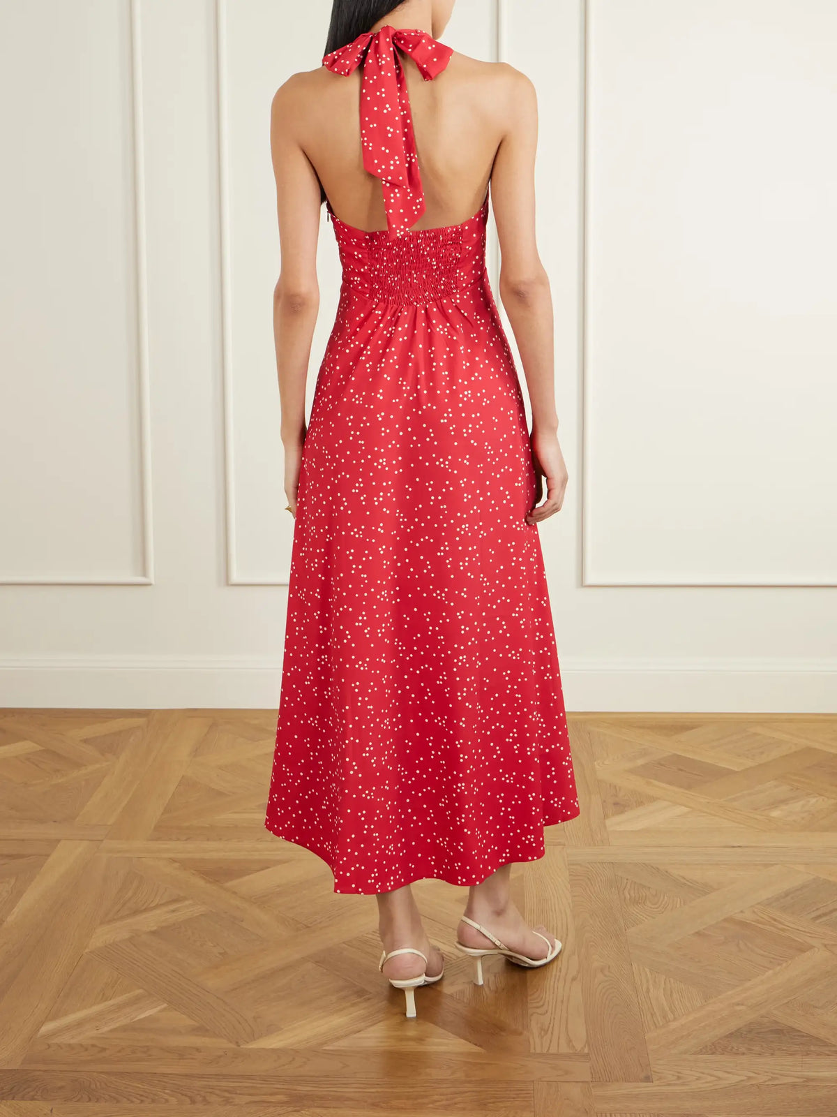 Faithfull Jennah Polka-dot Recycled-crepe Halterneck Midi Dress