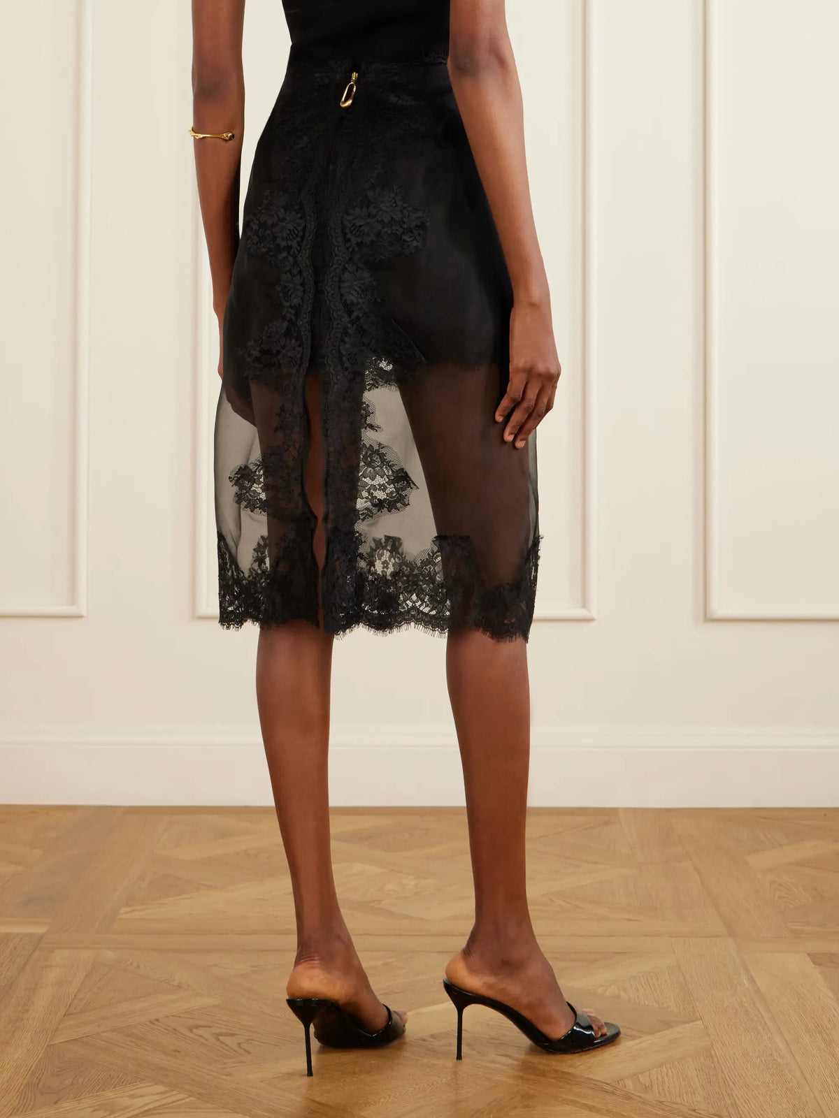 Aje Ophelia Layered Lace-trimmed Silk-organza Midi Skirt