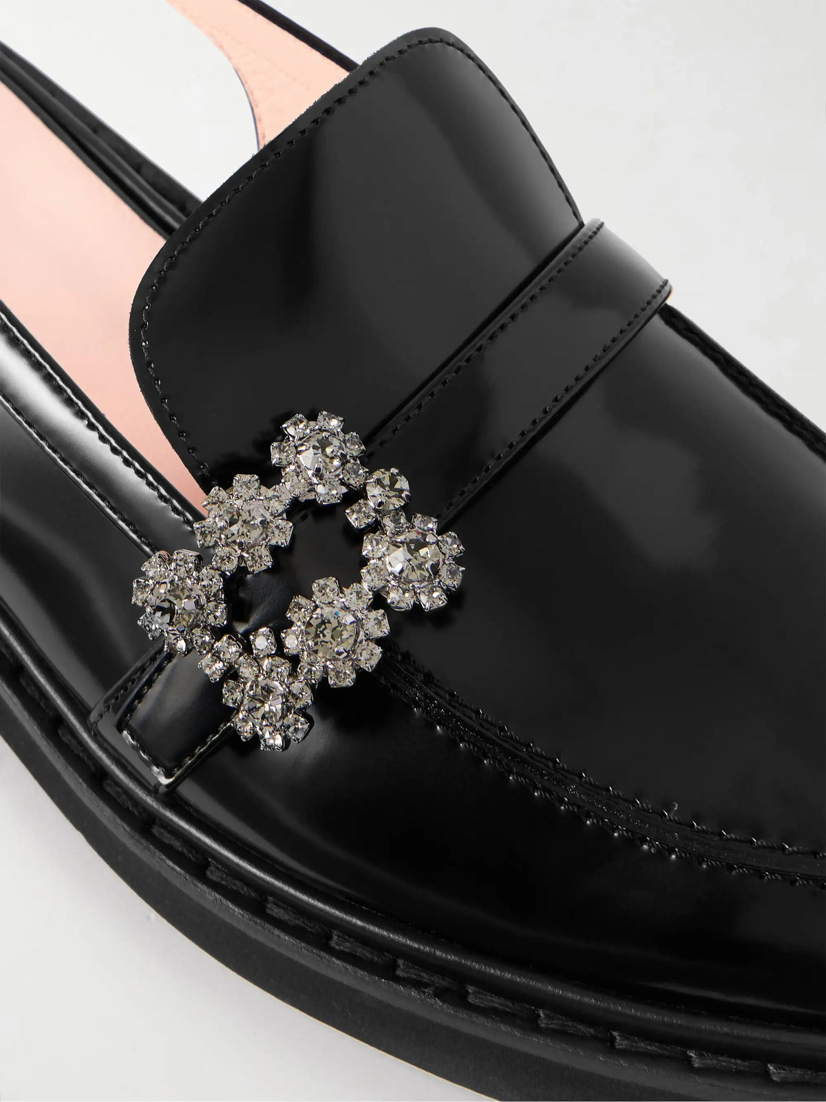 Viv Rangers Crystal-embellished Leather Slingback Loafers