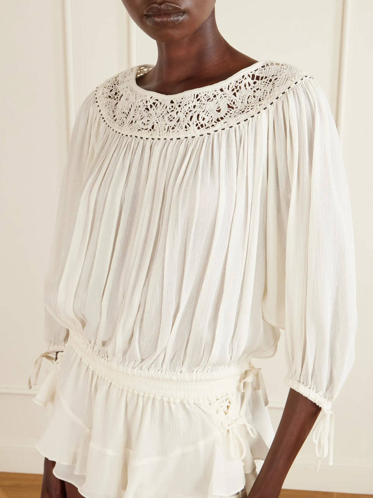 ISABEL MARANT Nelida Lace-trimmed Silk-gauze Blouse