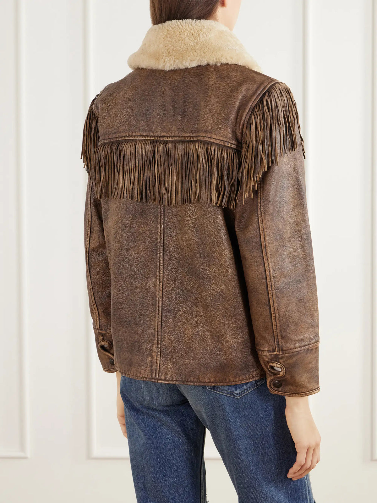 RRL Fringed Shearling-trimmed Leather Jacket