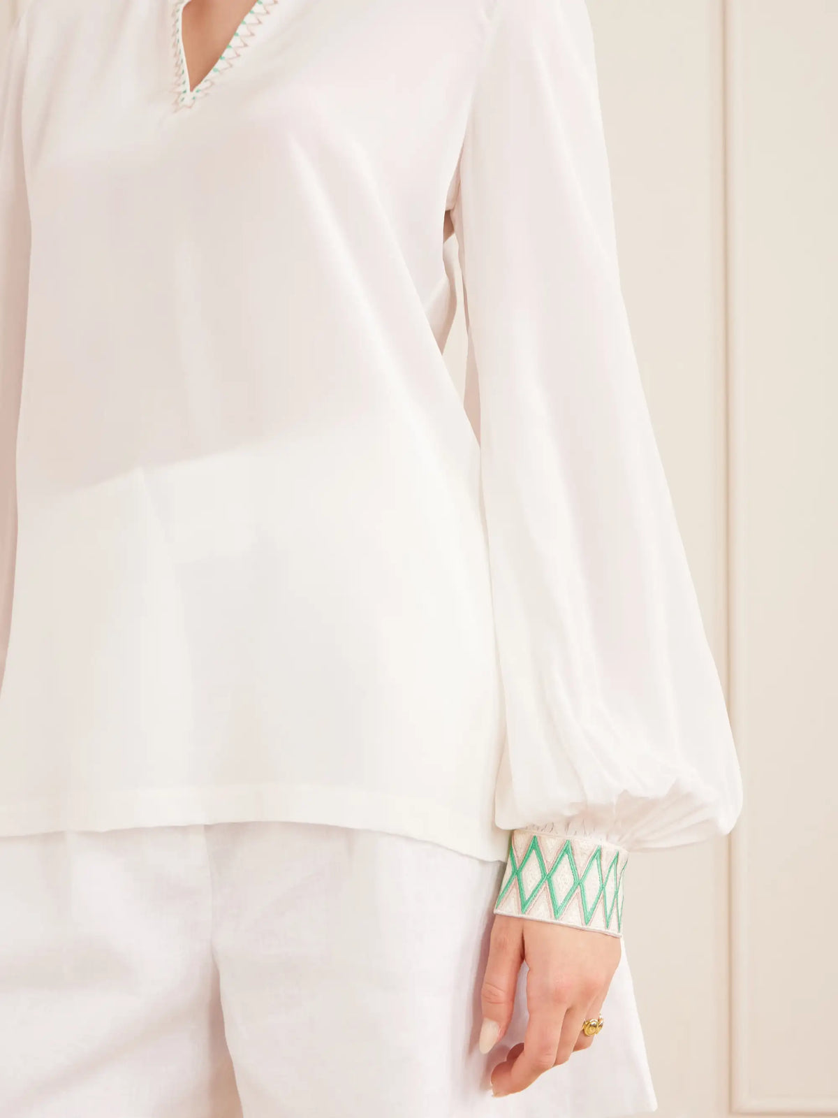 Emporio Sirenuse Vera Embroidered Silk-crepe Blouse