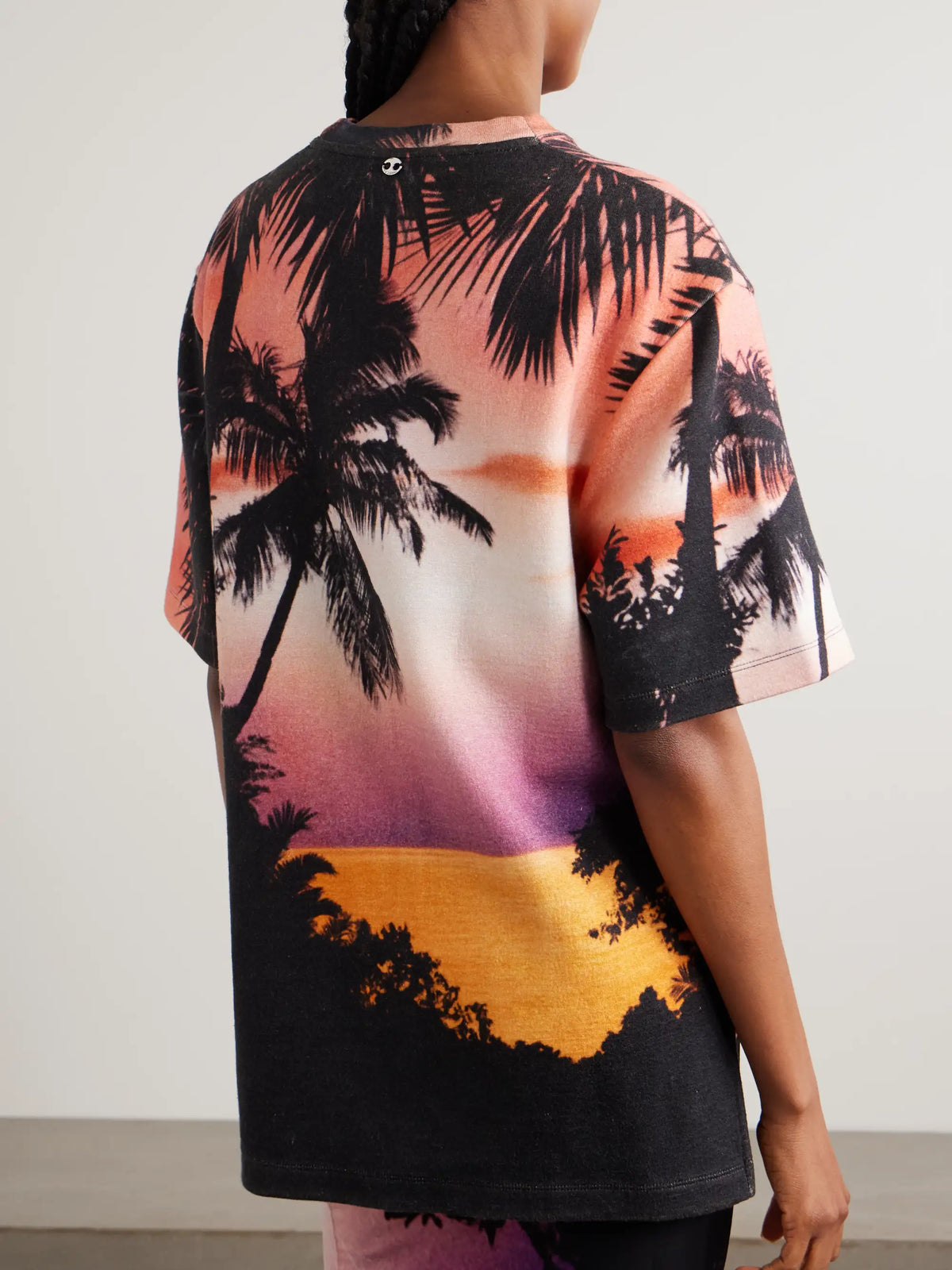 Bow-detailed Printed Gathered Jersey T-shirt