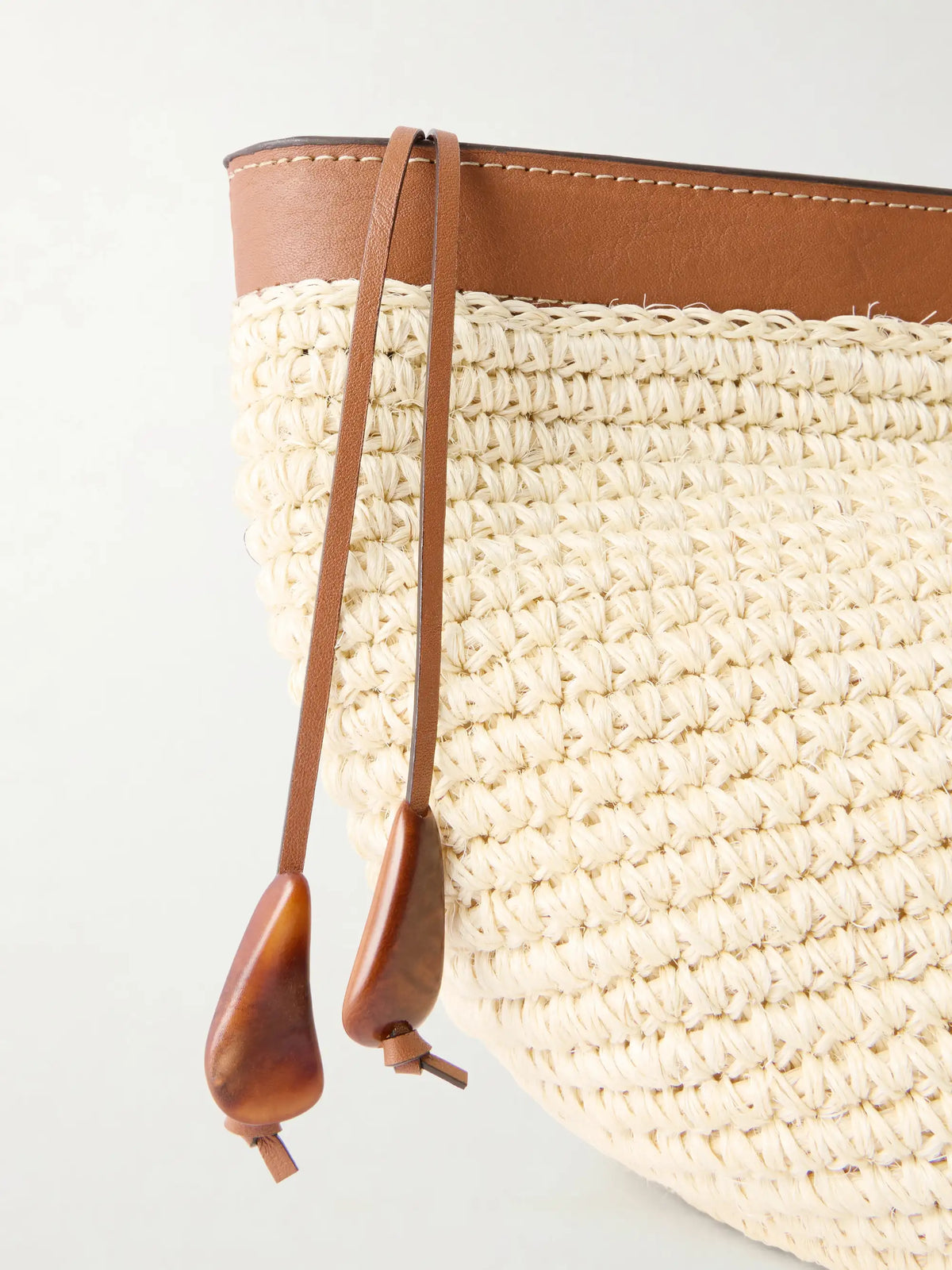 Leather-trimmed Raffia Clutch