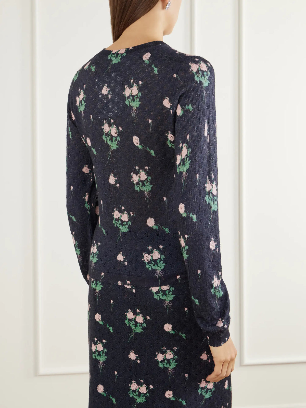 BERNADETTE Kira Floral-print Pointelle-knit Silk, Wool And Cashmere-blend Cardigan