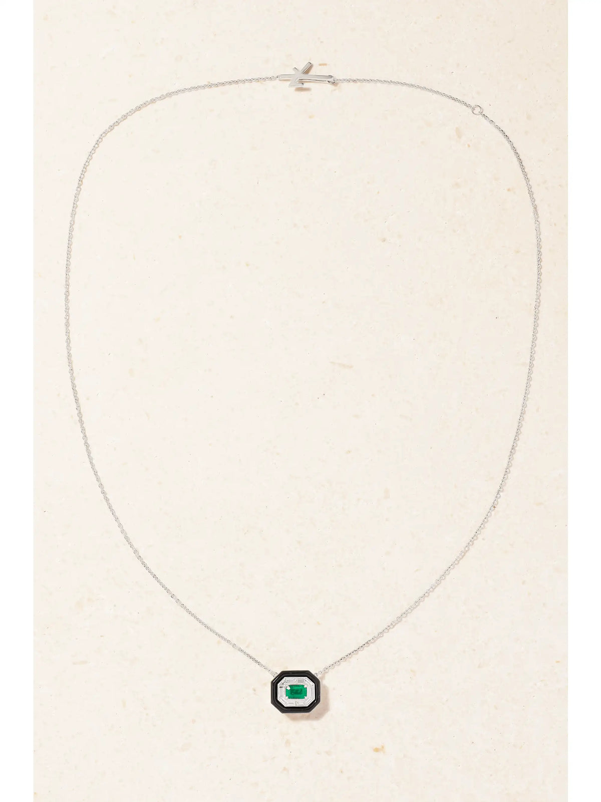 Oui 18-karat White Gold, Emerald, Diamond And Enamel Necklace