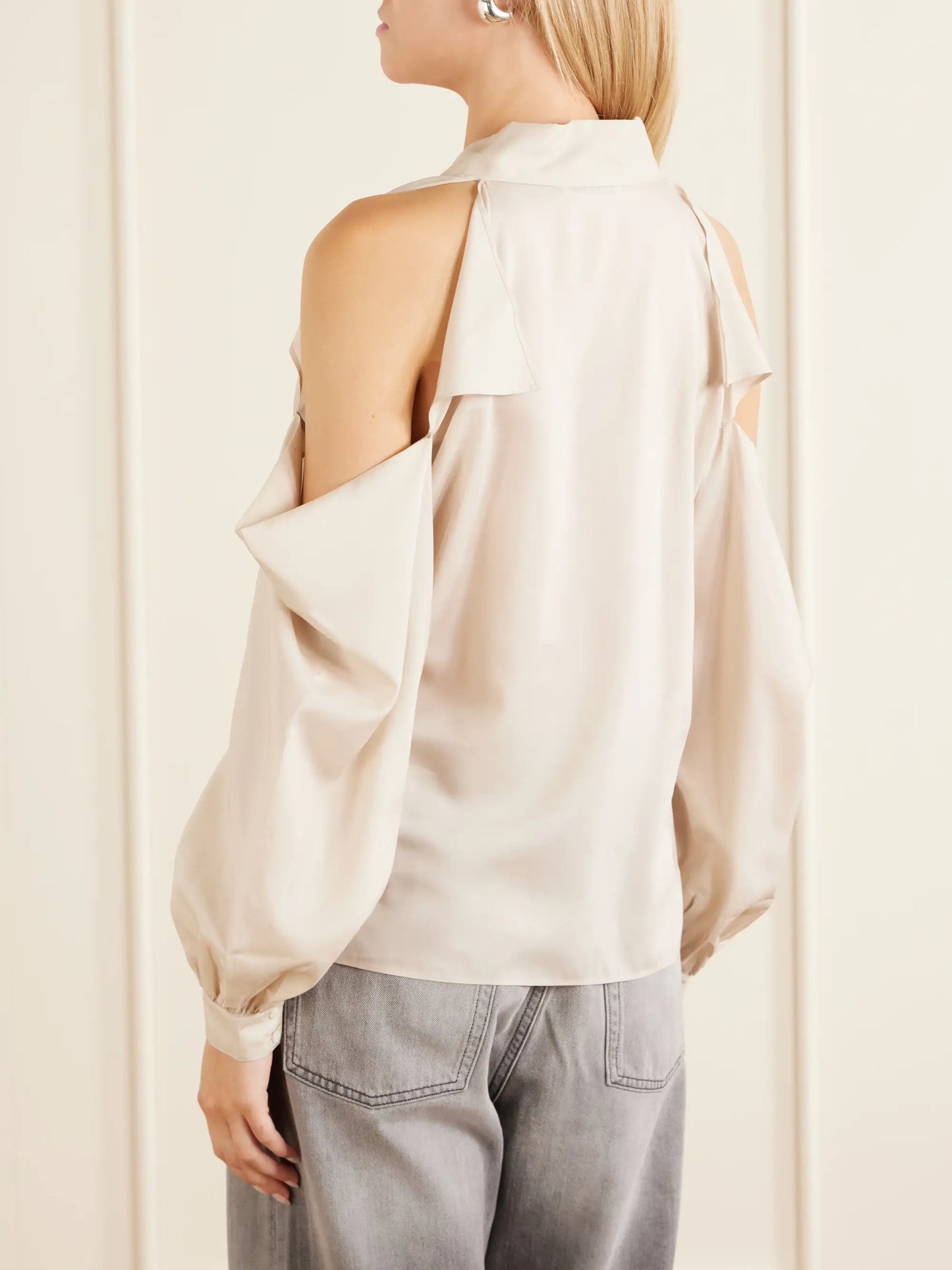 Bow-embellished Cut-out Lyocell Blouse