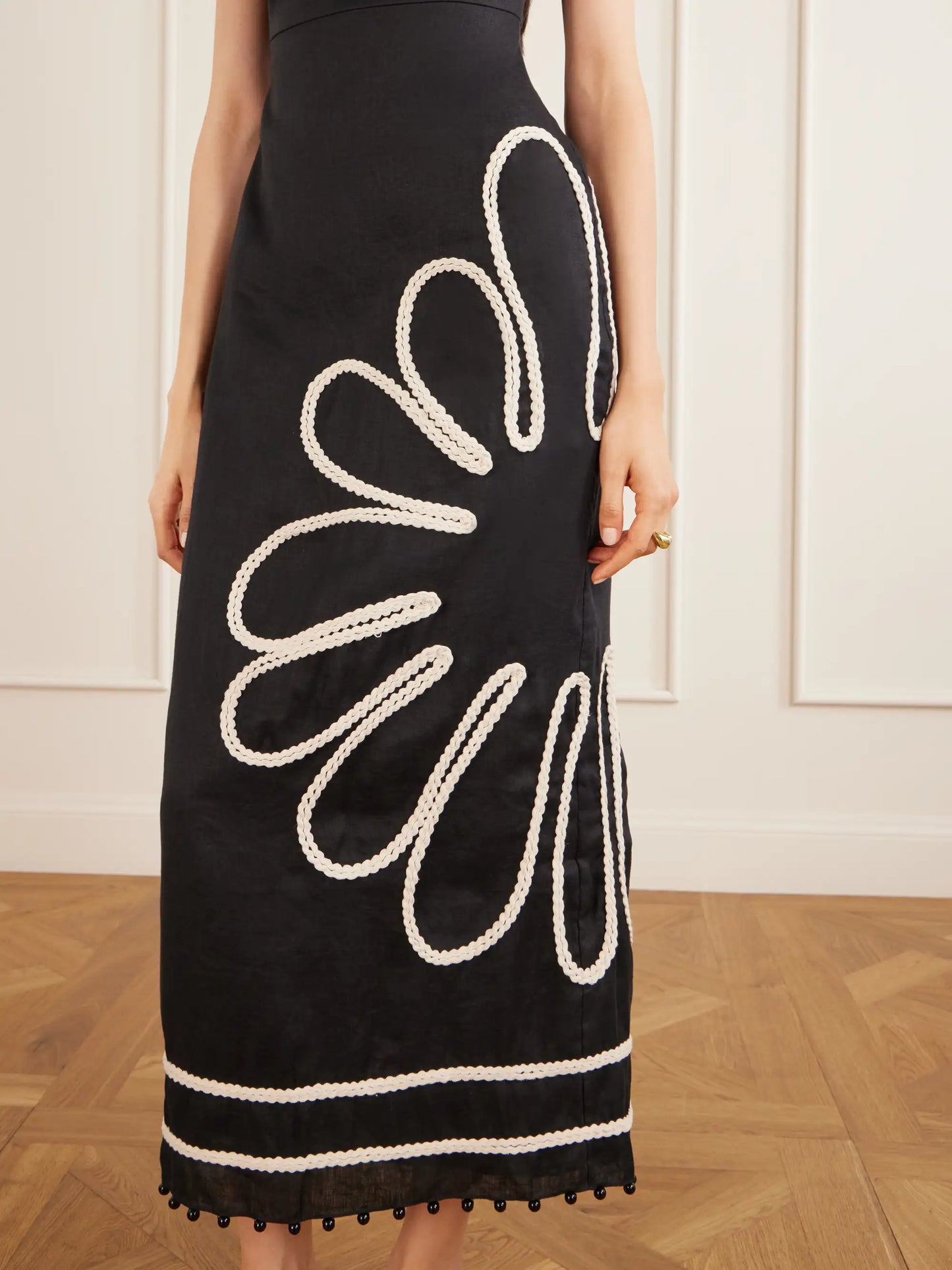 Paloma Bead-embellsihed Embroidered Linen Midi Dress