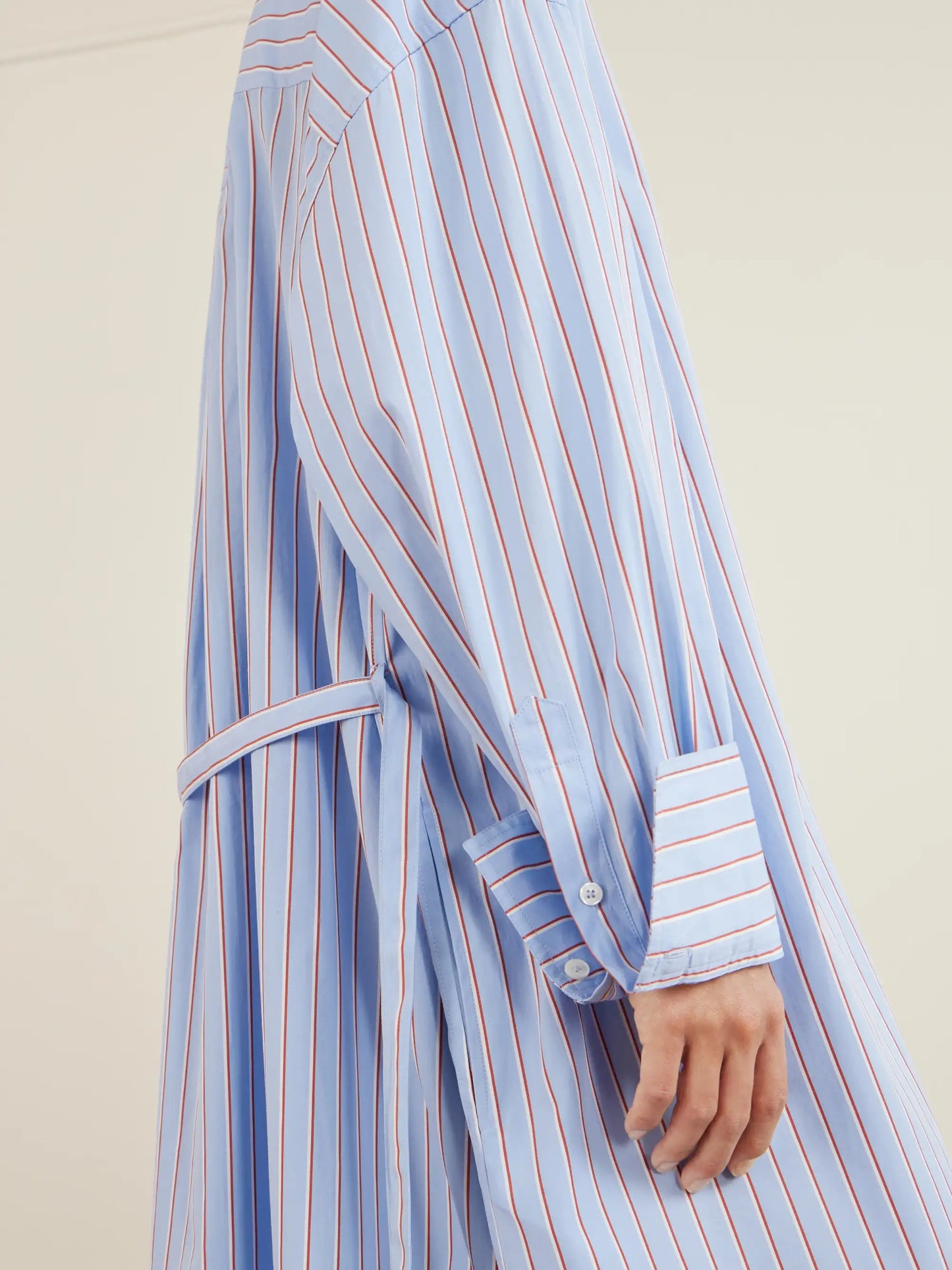 Belted Striped Cotton-poplin Maxi Shirt Dress