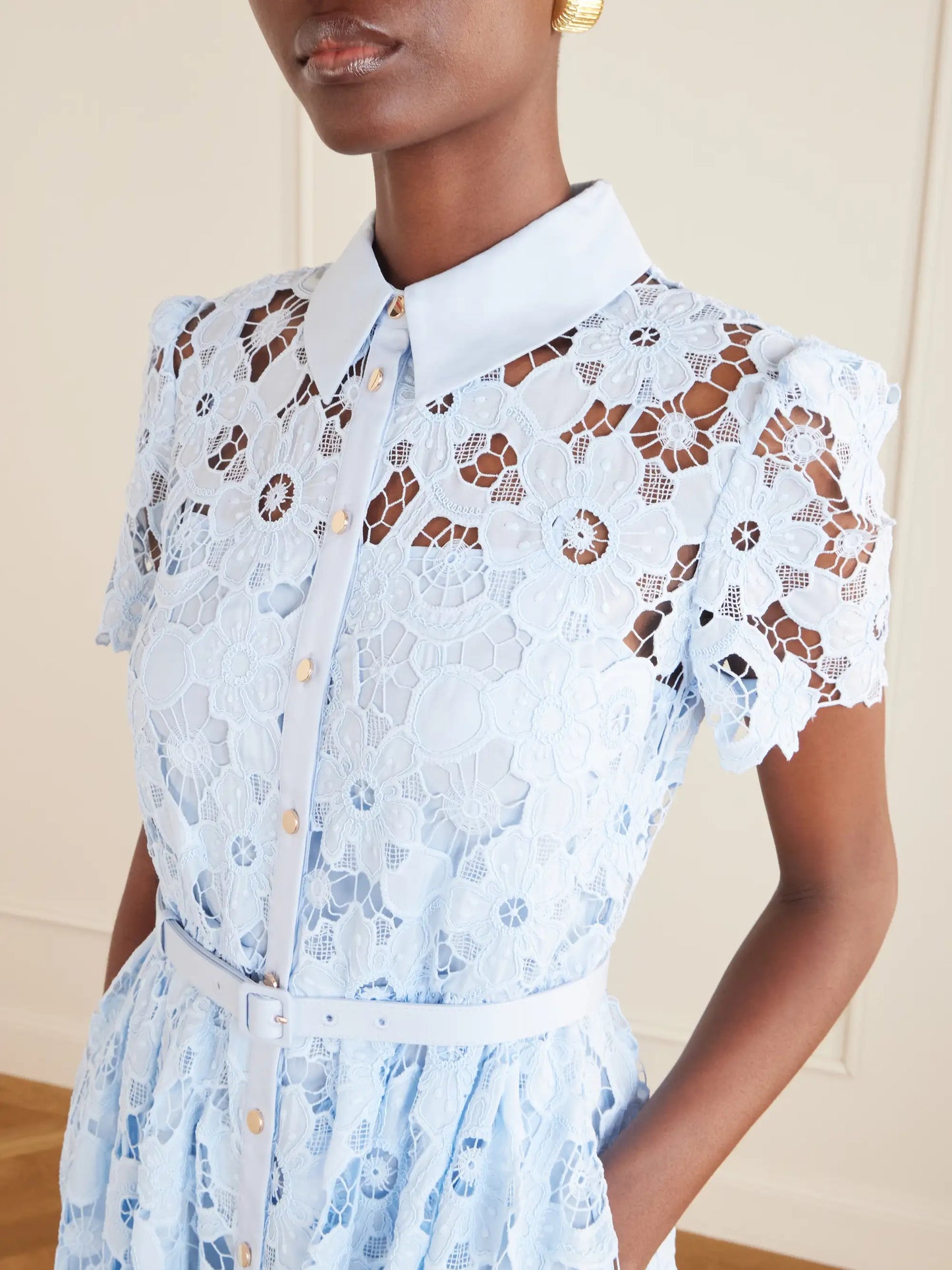 Embroidered Guipure Lace Midi Dress