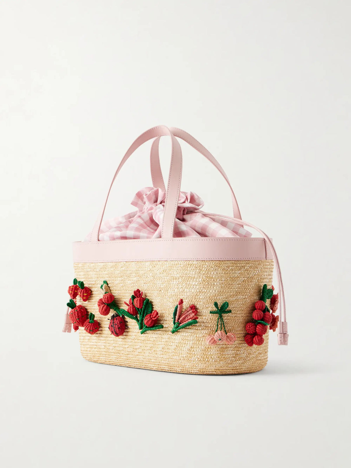 Botanica Floral-embellished Leather-trimmed Raffia Tote