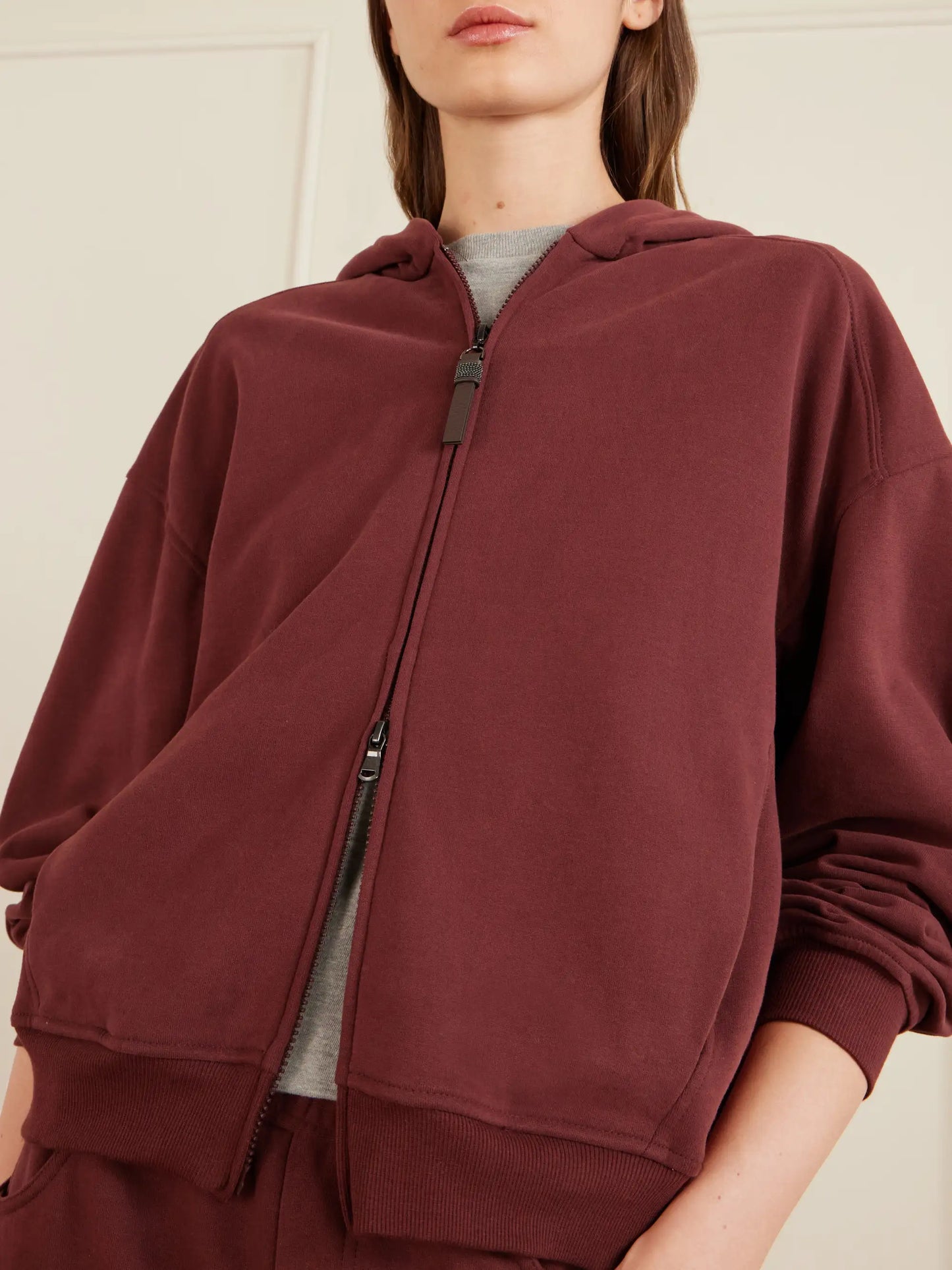 Bead-embellished Cotton-jersey Zip-up Hoodie