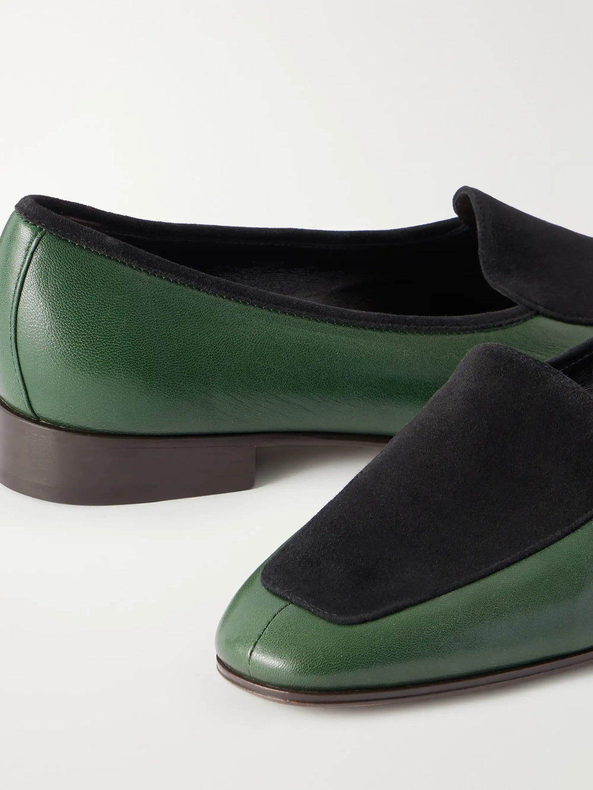 Adam Suede-trimmed Glossed-leather Penny Loafers