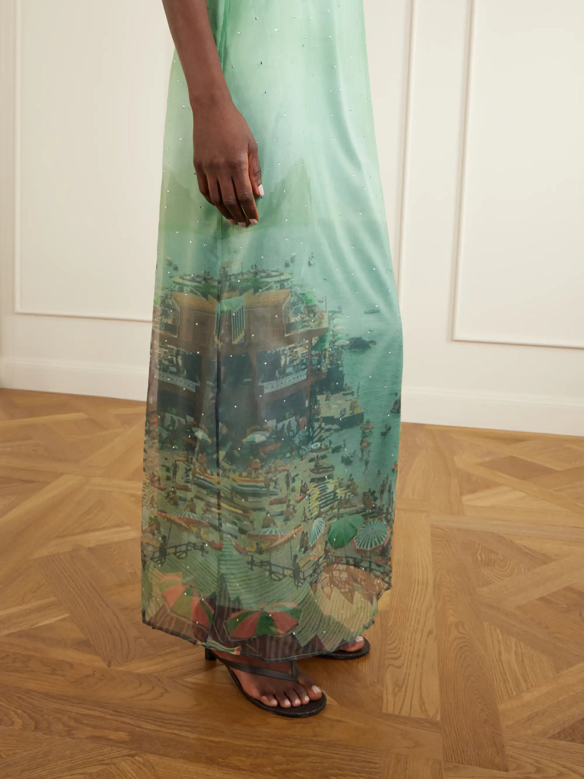 Amara Strapless Printed Organza Maxi Dress