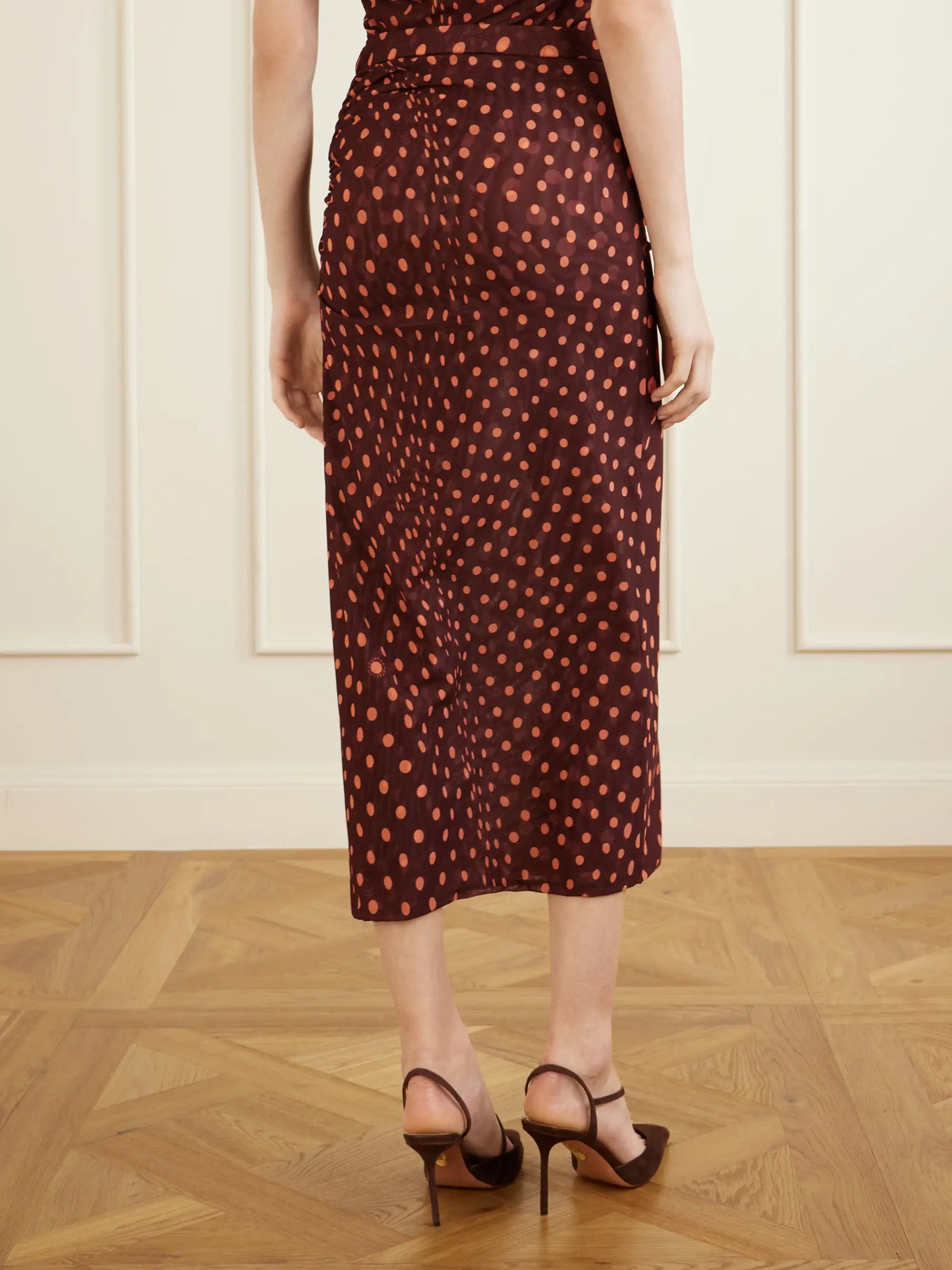 Stella McCartney Gathered Polka-dot Mesh Midi Skirt