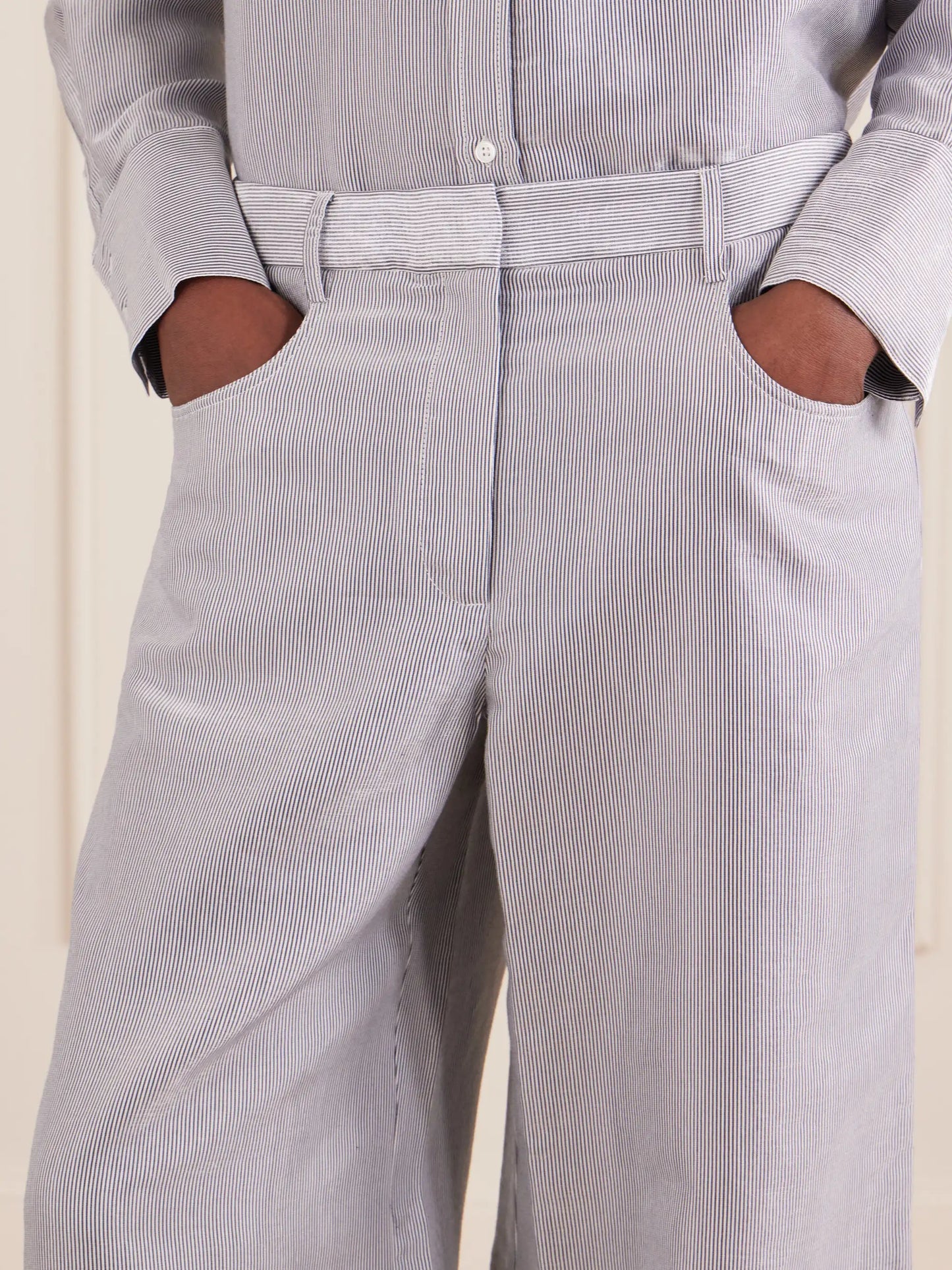 Dylan Striped Cotton-blend Gabardine Wide-leg Pants