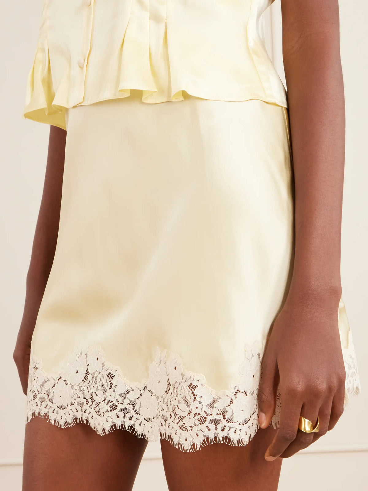 DÔEN Giulietta Lace-trimmed Silk-charmeuse Mini Skirt