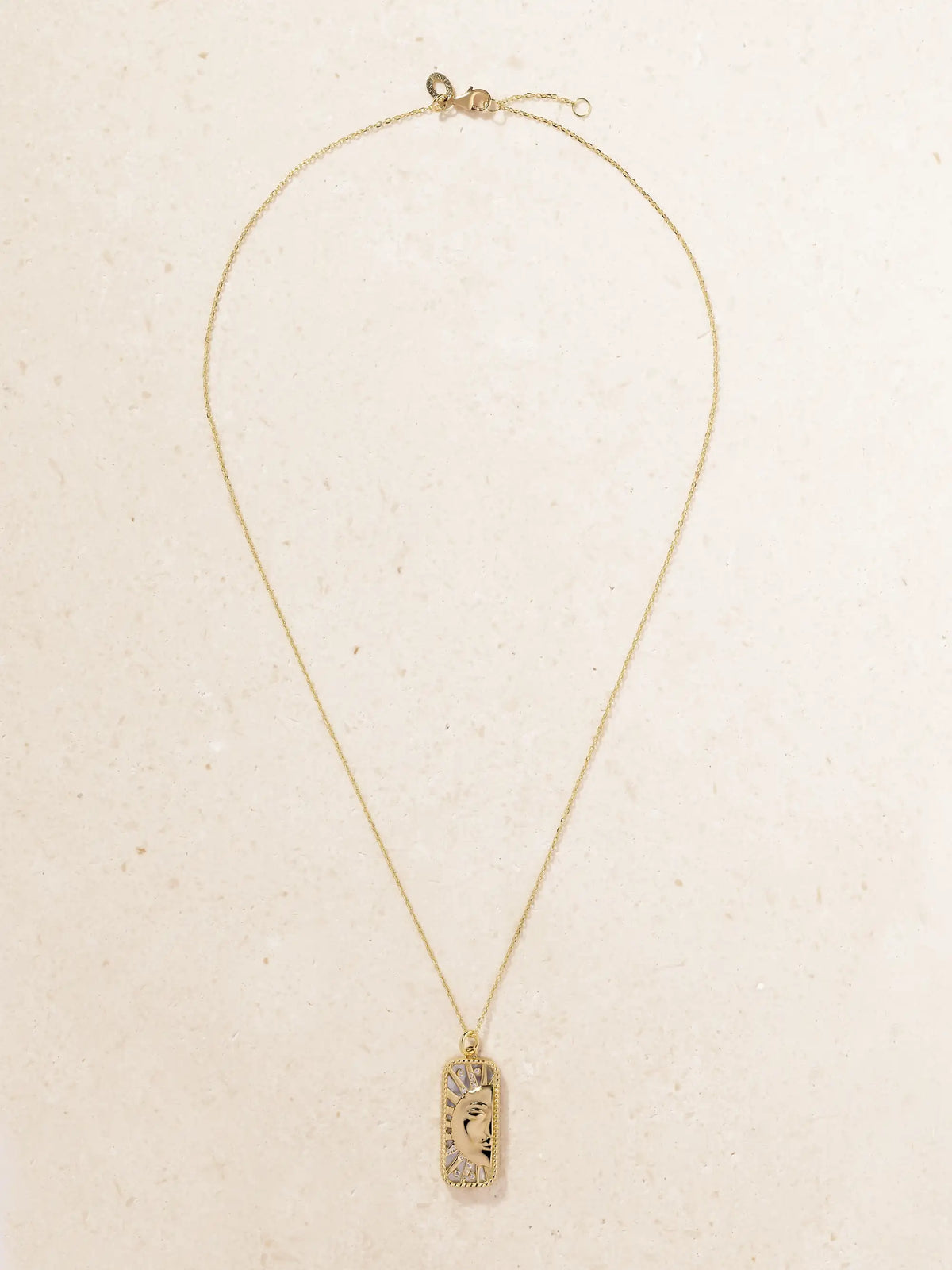 L'Atelier Nawbar Sun To My Moon Small 18-karat Gold, Diamond And Mother-of-pearl Necklace