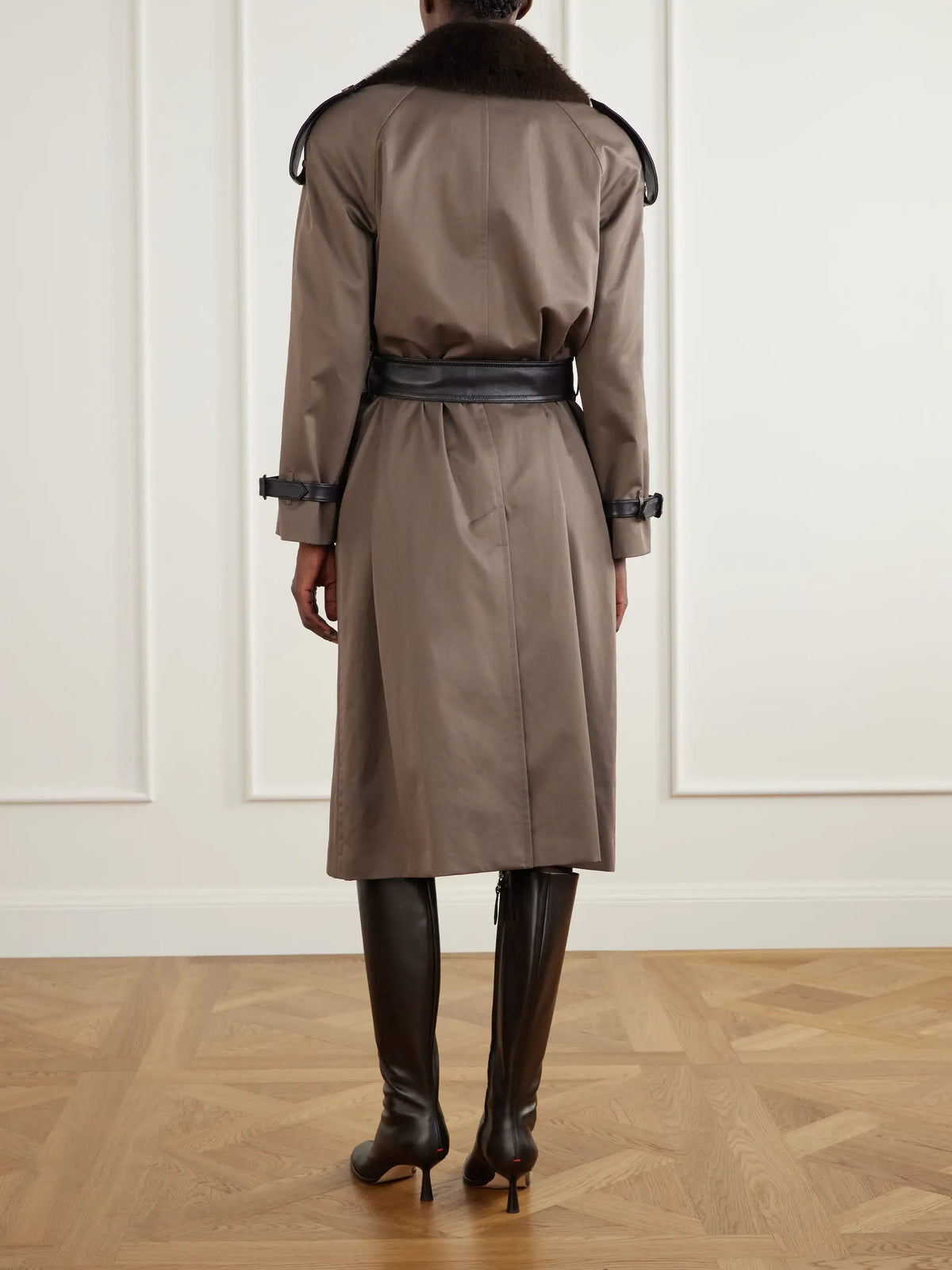 Burberry Leather And Plush-trimmed Cotton-gabardine Trench Coat