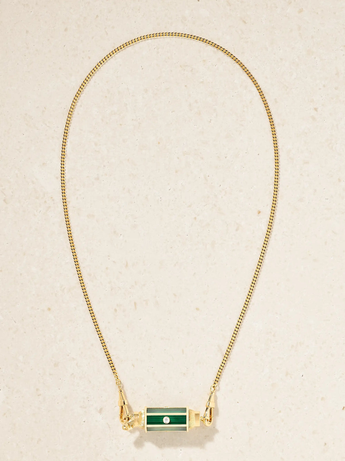 Baby Locket 18-karat Gold, Malachite And Diamond Necklace