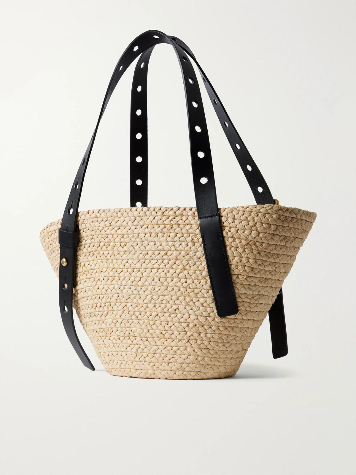 + Paula's Ibiza Punch Hole Small Leather-trimmed Raffia Tote