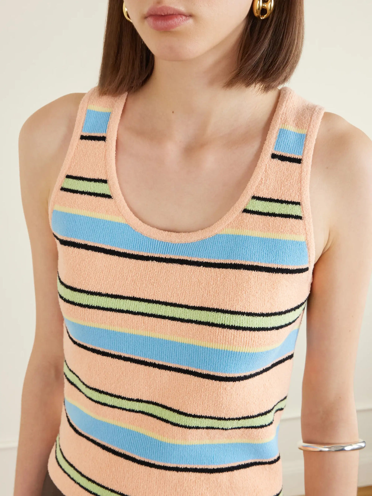 Striped Cotton-blend Terry Tank
