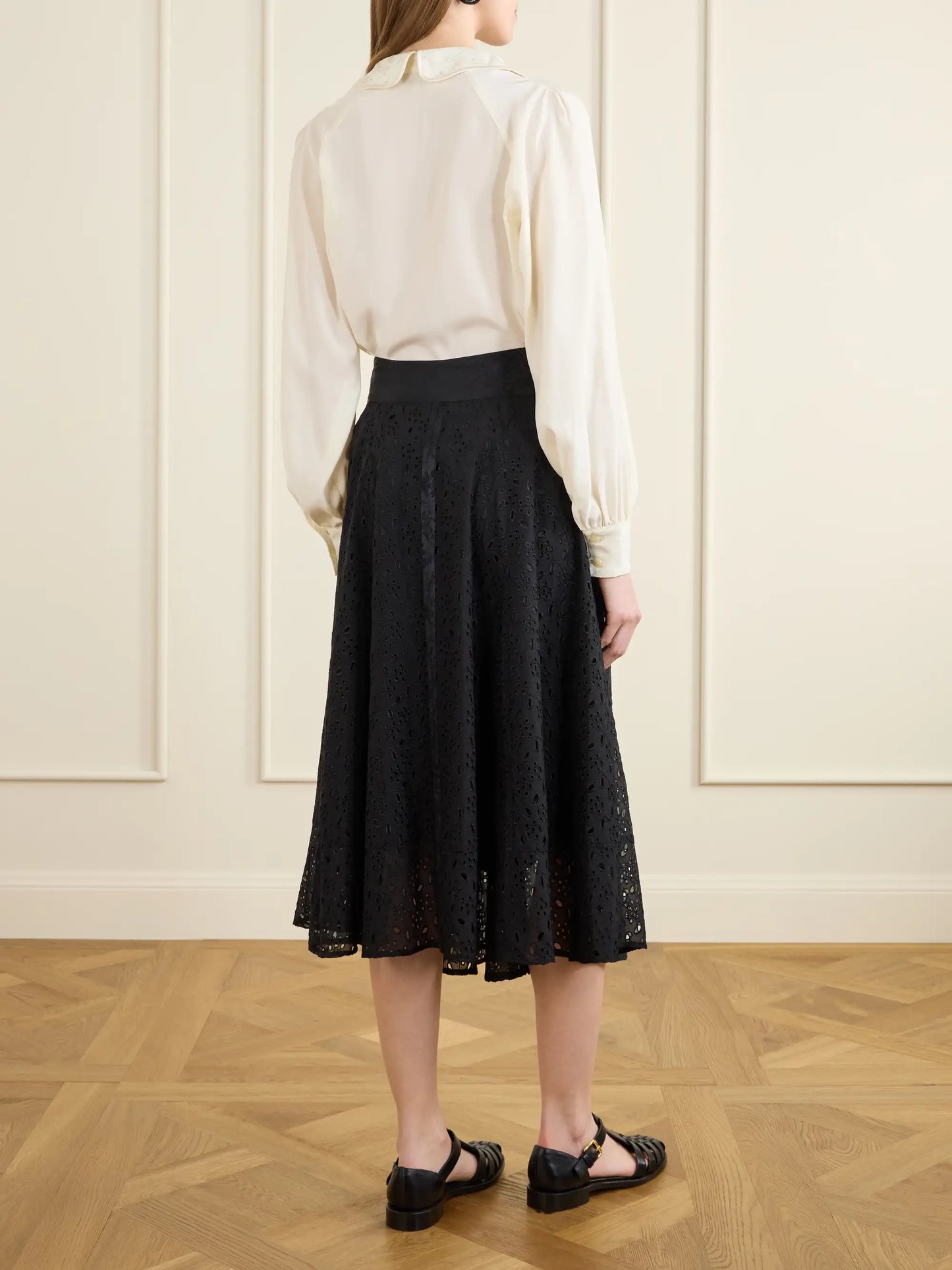 Djuna Broderie Anglaise Silk Midi Skirt