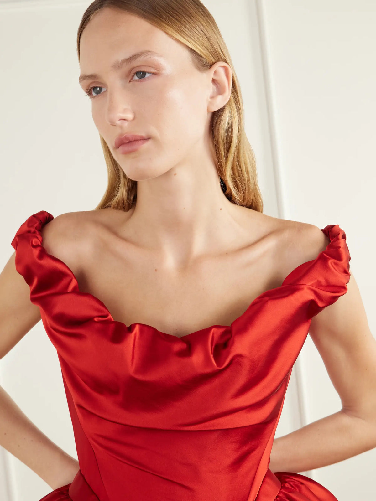 Vivienne Westwood Lady Off-the-shoulder Pleated Duchess-satin Midi Dress