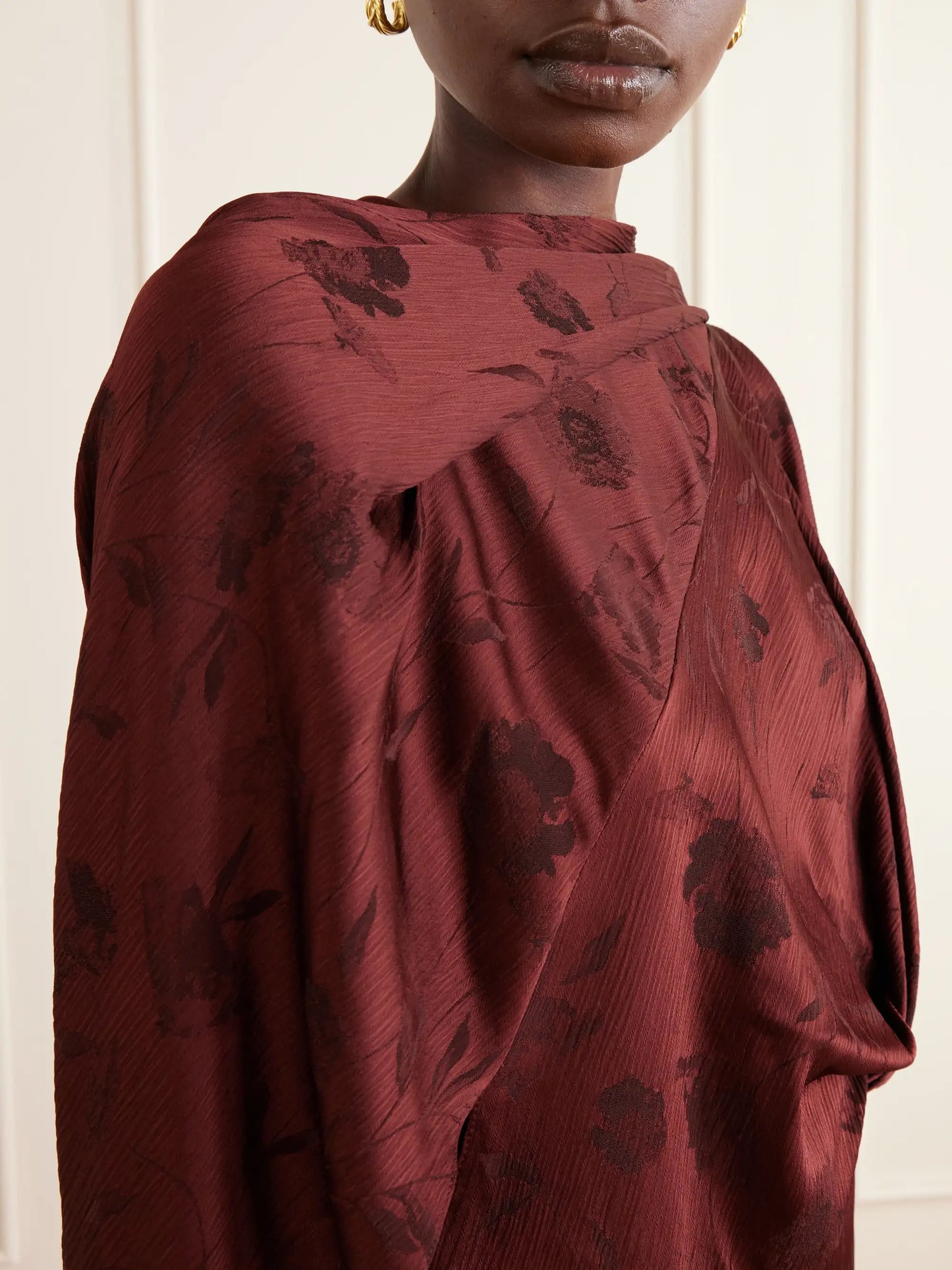 Draped Floral-jacquard Crepon Gown