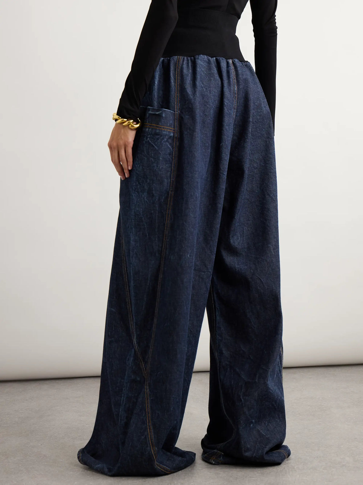 Jersey-trimmed High-rise Wide-leg Jeans