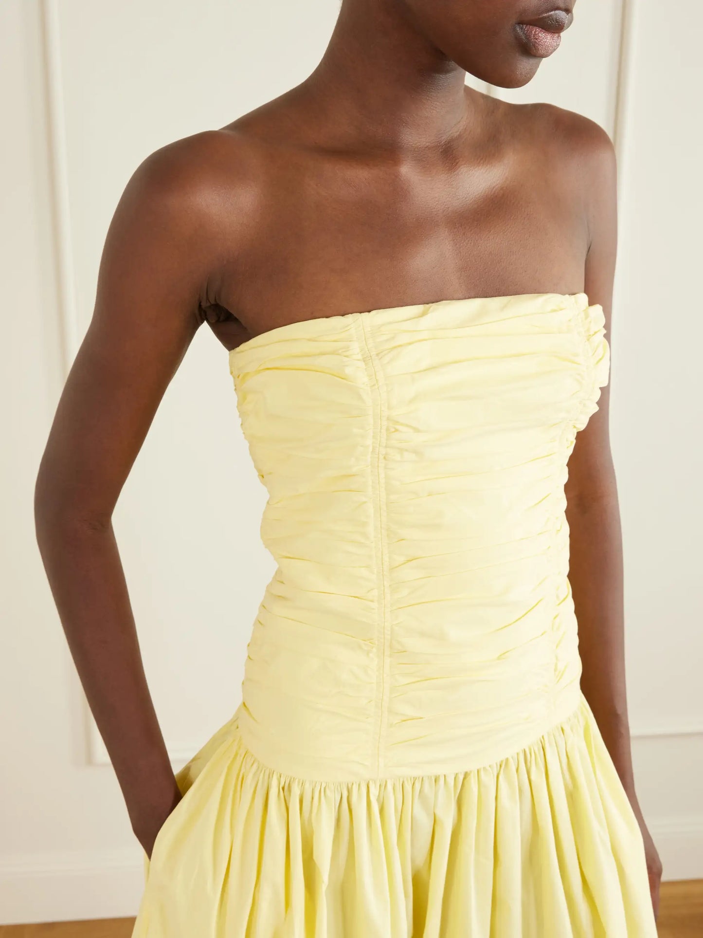 Strapless Ruched Organic Cotton-poplin Midi Dress