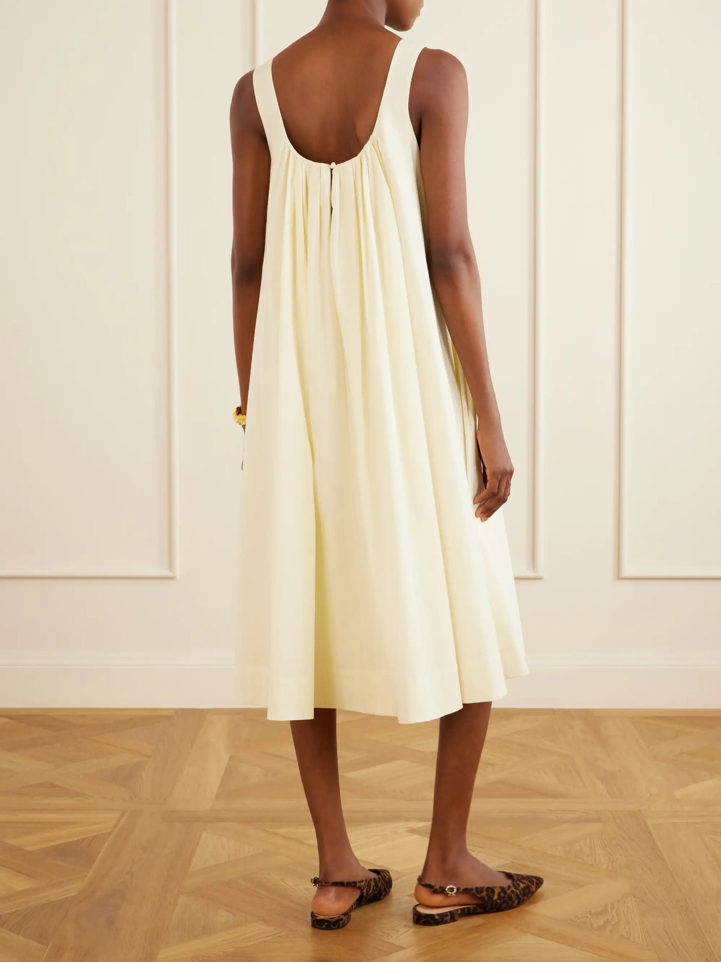 The Lennox Pleated Stretch-cotton Poplin Midi Dress